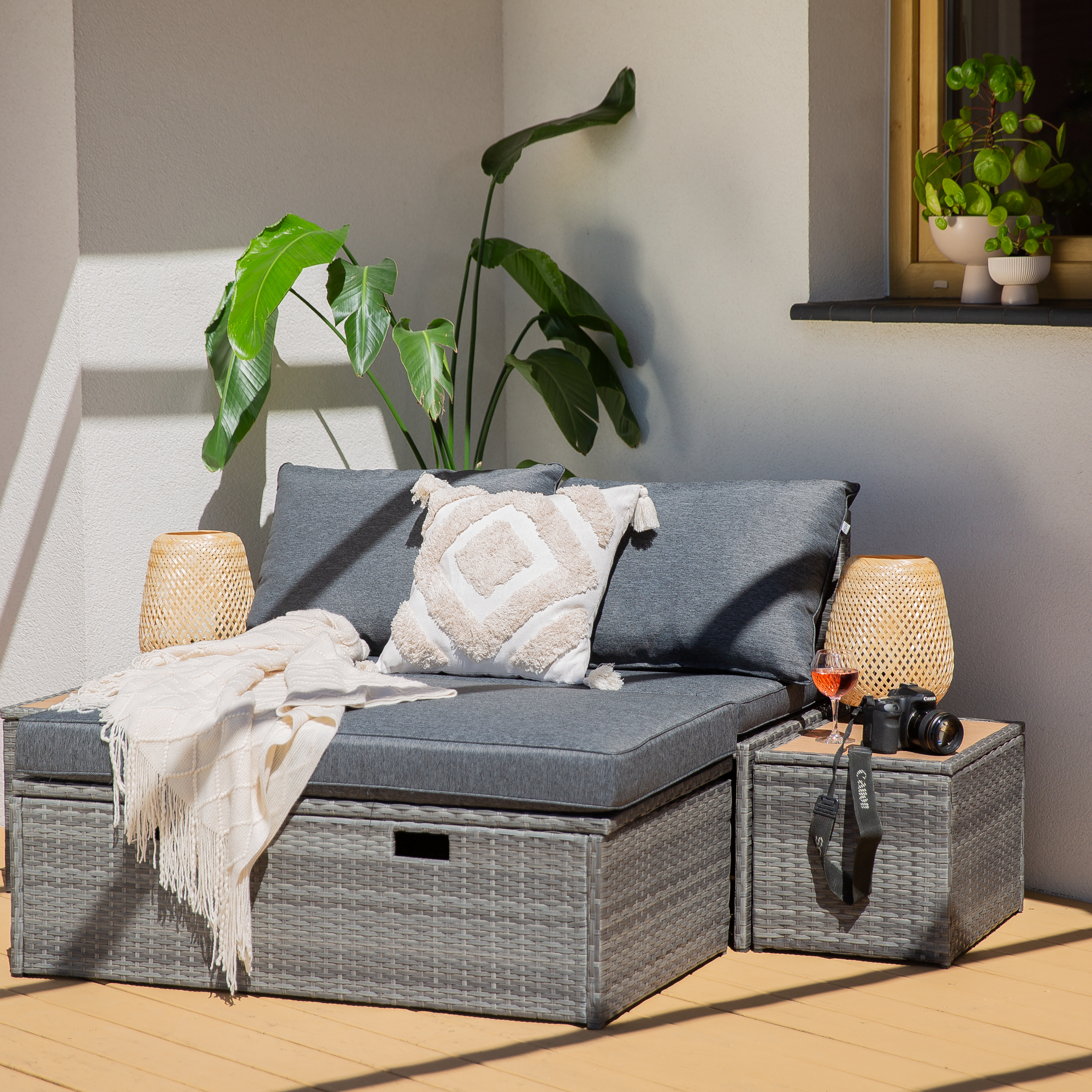 Set med trädgårdsmöbler i konstrotting Eleonore grå PATIO  