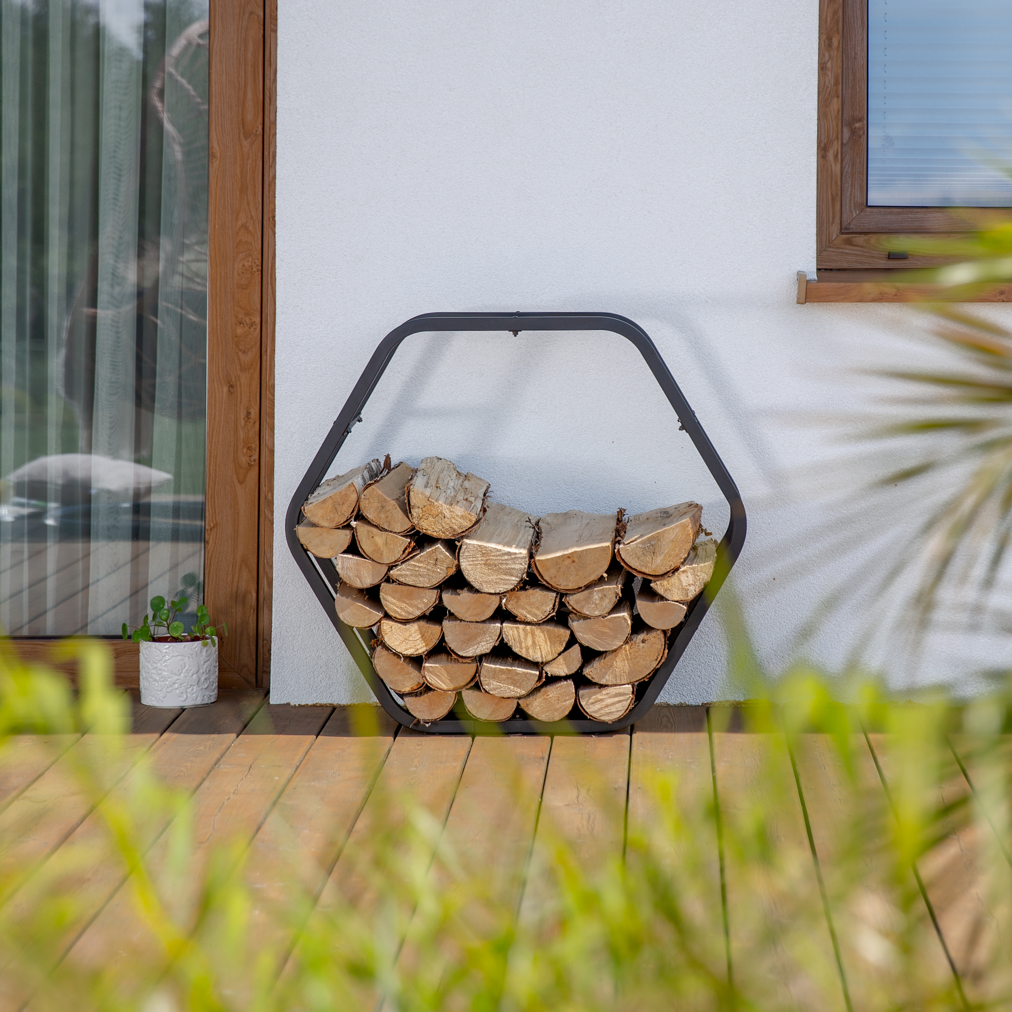 Holzständer Hexagon 87 x 28 x 79 cm schwarz modular PATIO