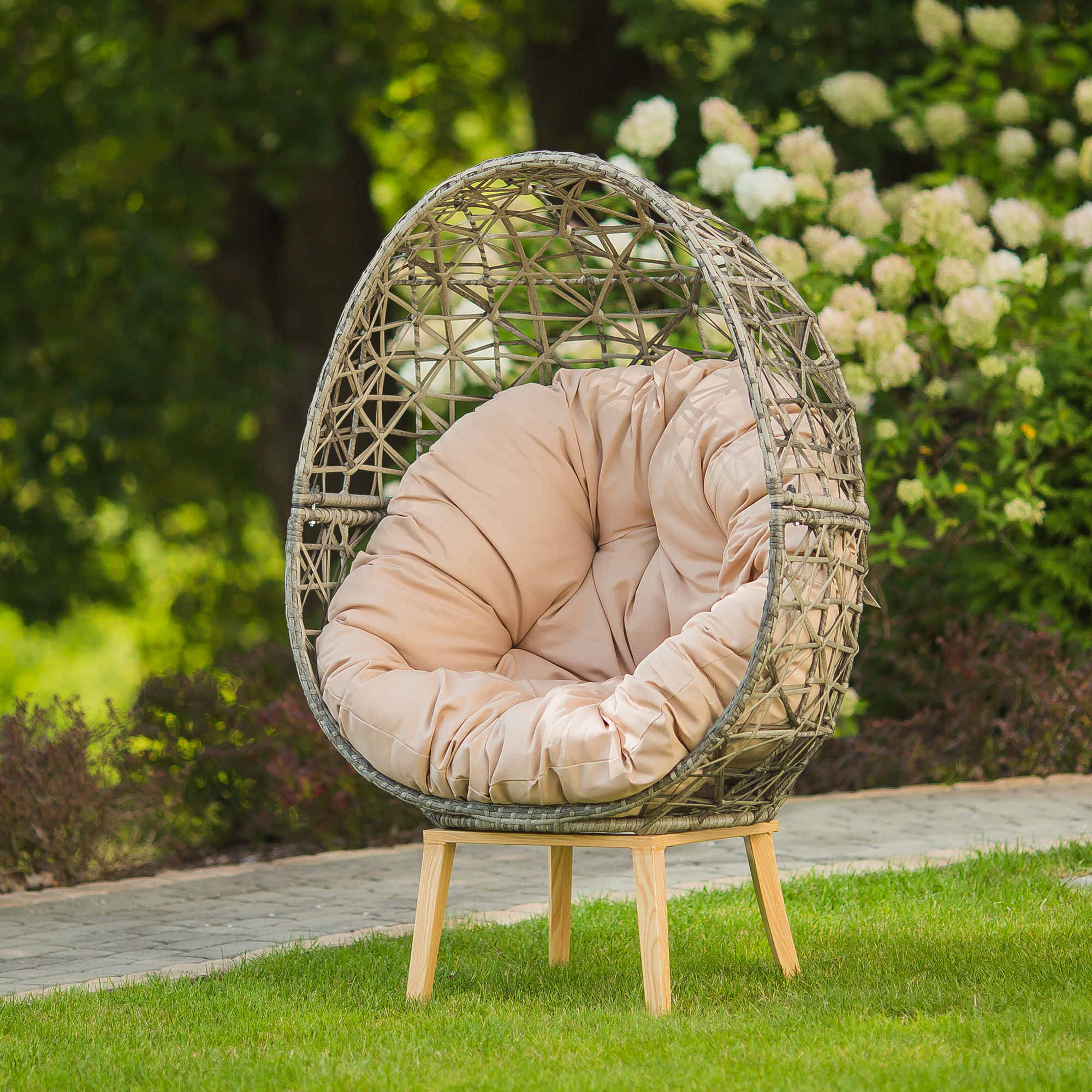 Hängesessel mit Sitzkissen Horace oval aschgrau aus Polyrattan PATIO