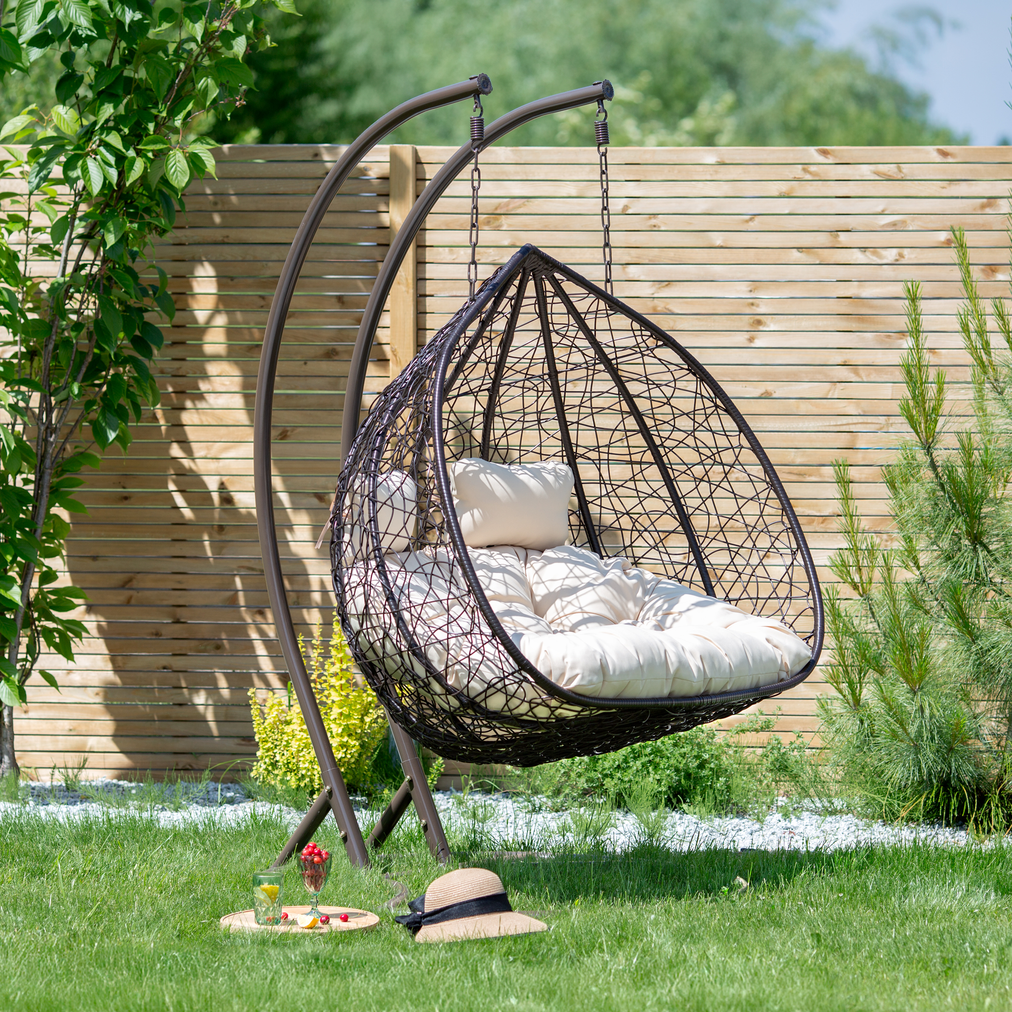 Záhradné hojdacie závesné kreslo z technorattanu pro 2 osoby Marcel Wenge PATIO