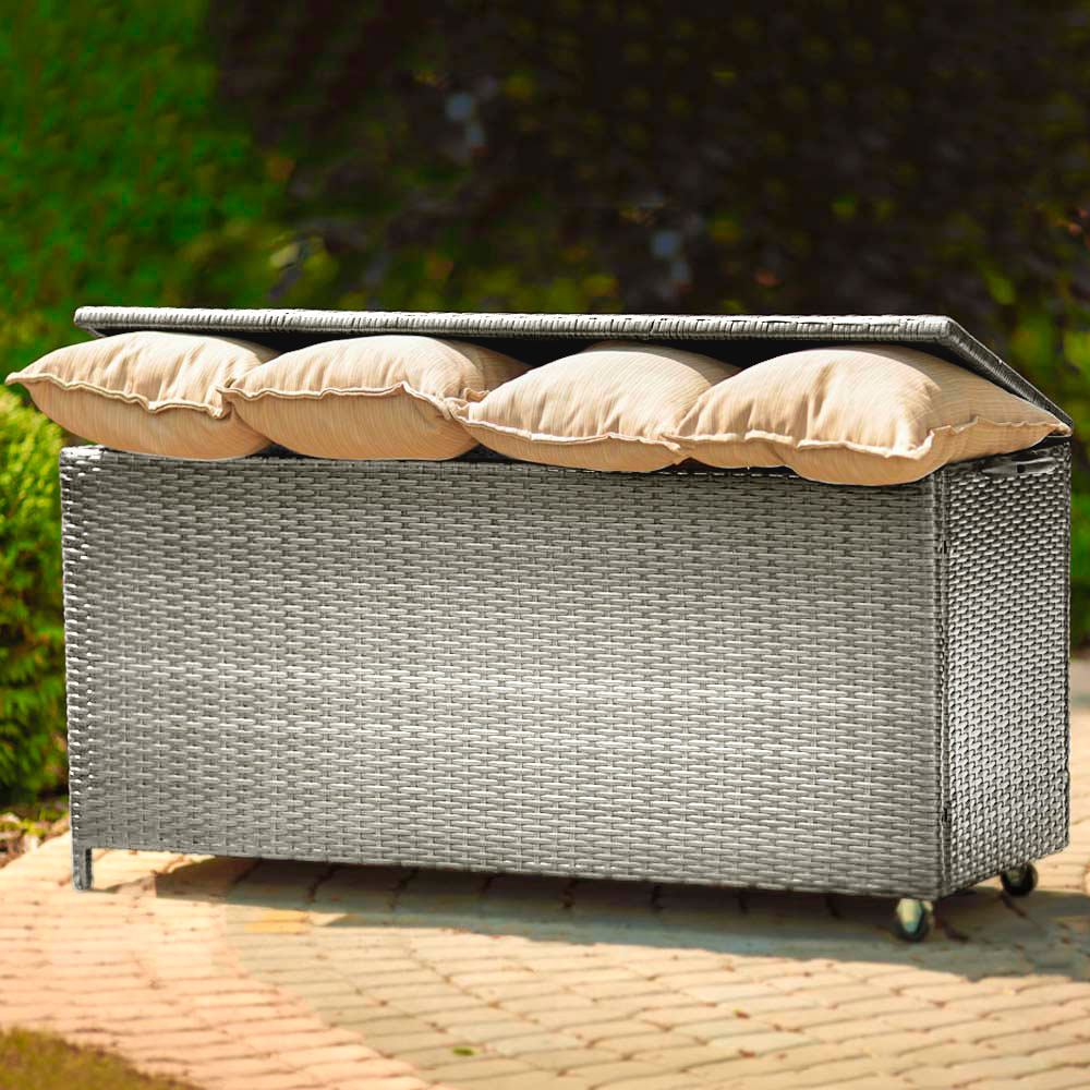 Caja de almacenaje de jardín gris 160 x 70 x 95 cm PATIO