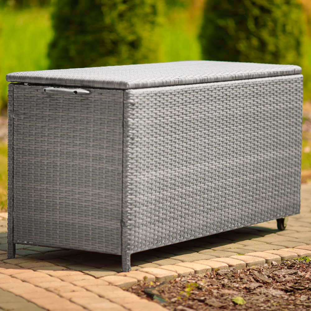 Caja de almacenaje de jardín gris 160 x 70 x 95 cm PATIO
