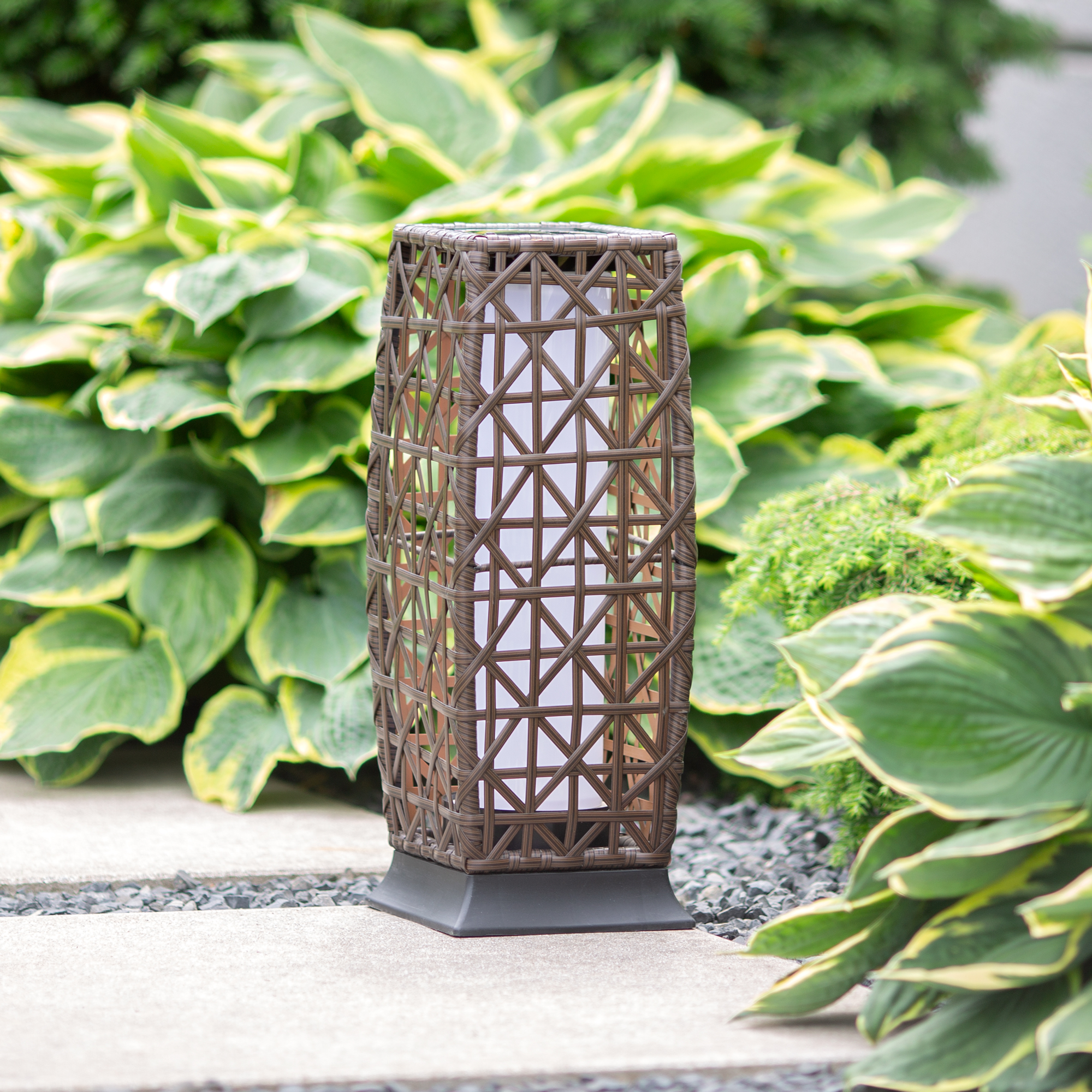 Solární lampa z technorattanu Wenge 16,5 x 16,5 x 48 cm PATIO