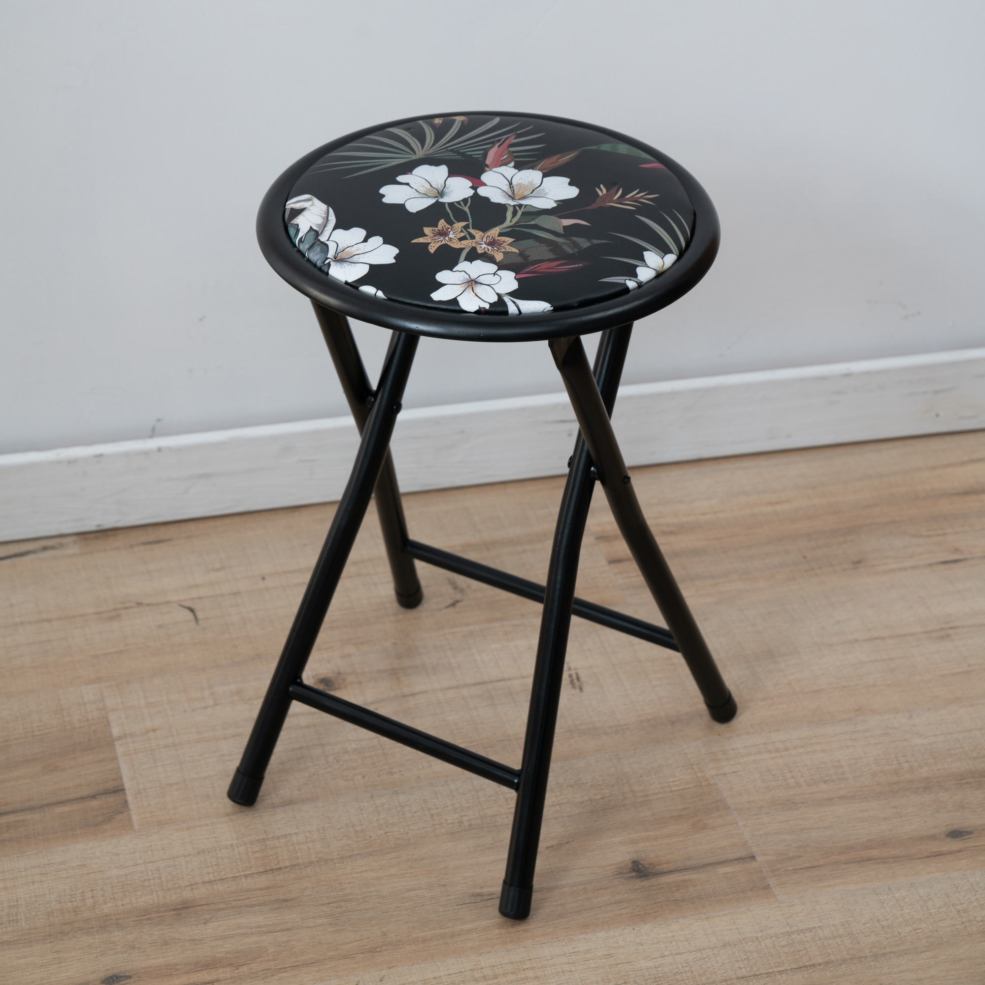 Hopfällbar metallpall Flower Black 30 cm PATIO  