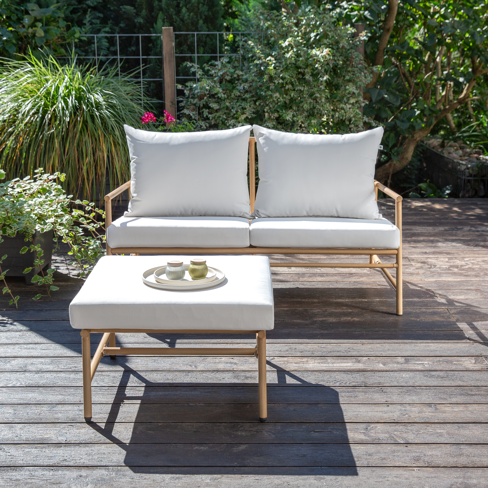 Gartensofa mit Fußhocker Estelle beige PATIO