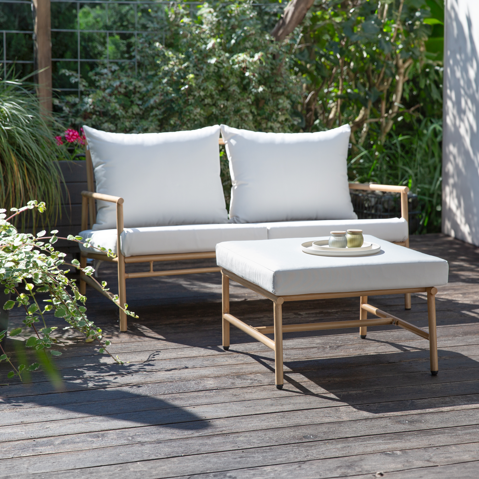 Gartensofa mit Fußhocker Estelle beige PATIO