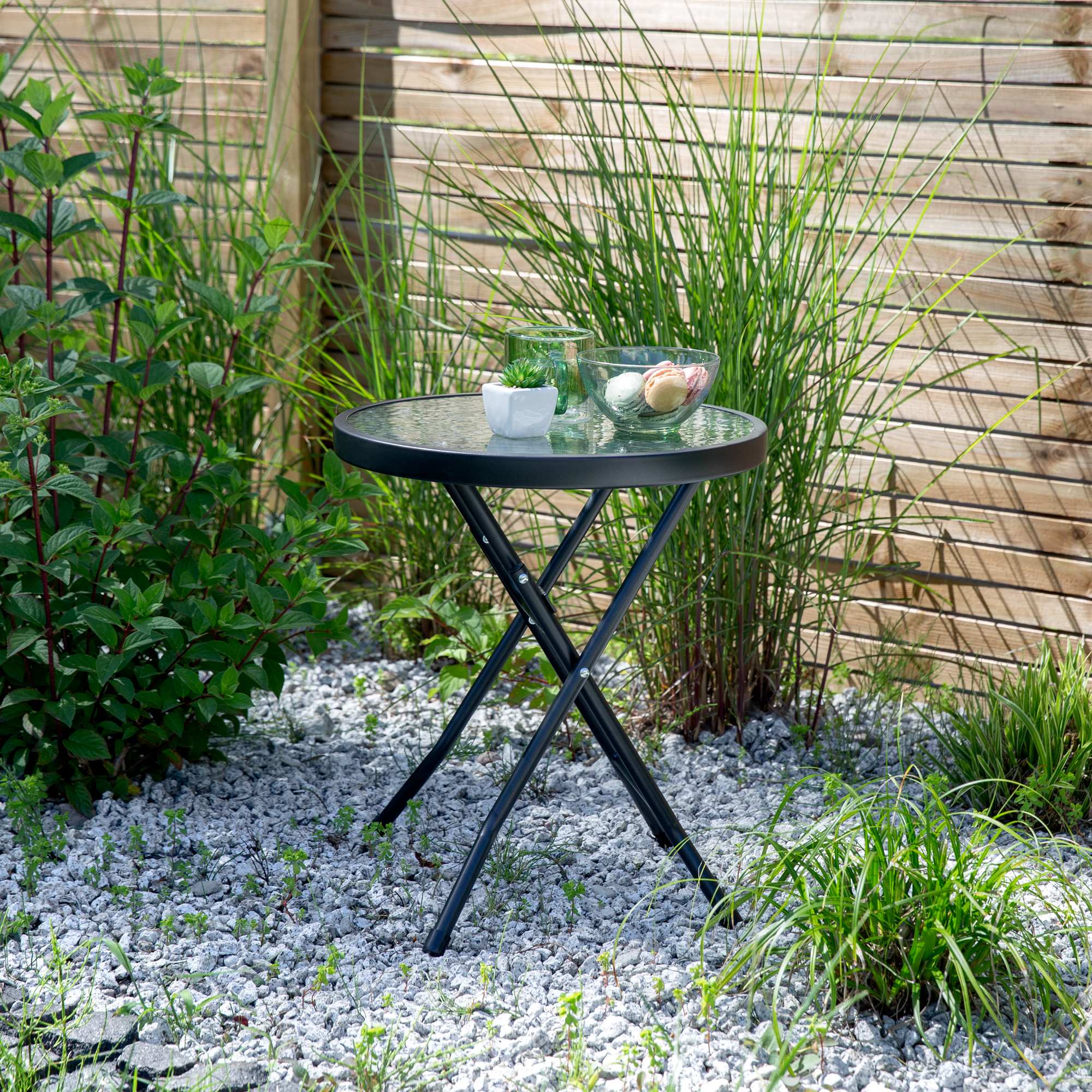 Skládací zahradní stolek se skleněnou deskou Henri Antracit fi 40 cm PATIO