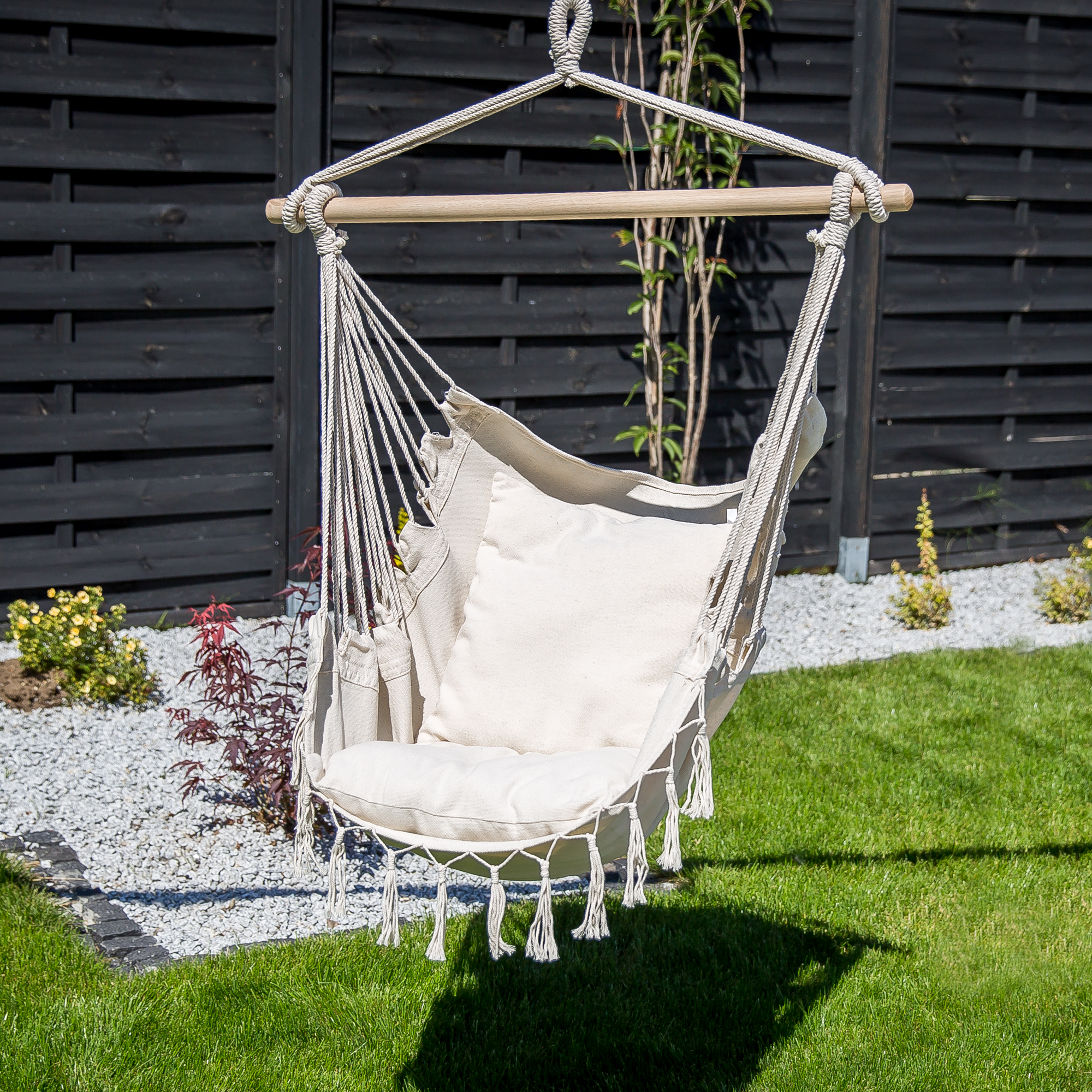 Závesné hojdacie brazílske kreslo Ecru s poduškami 100 x 90 cm PATIO