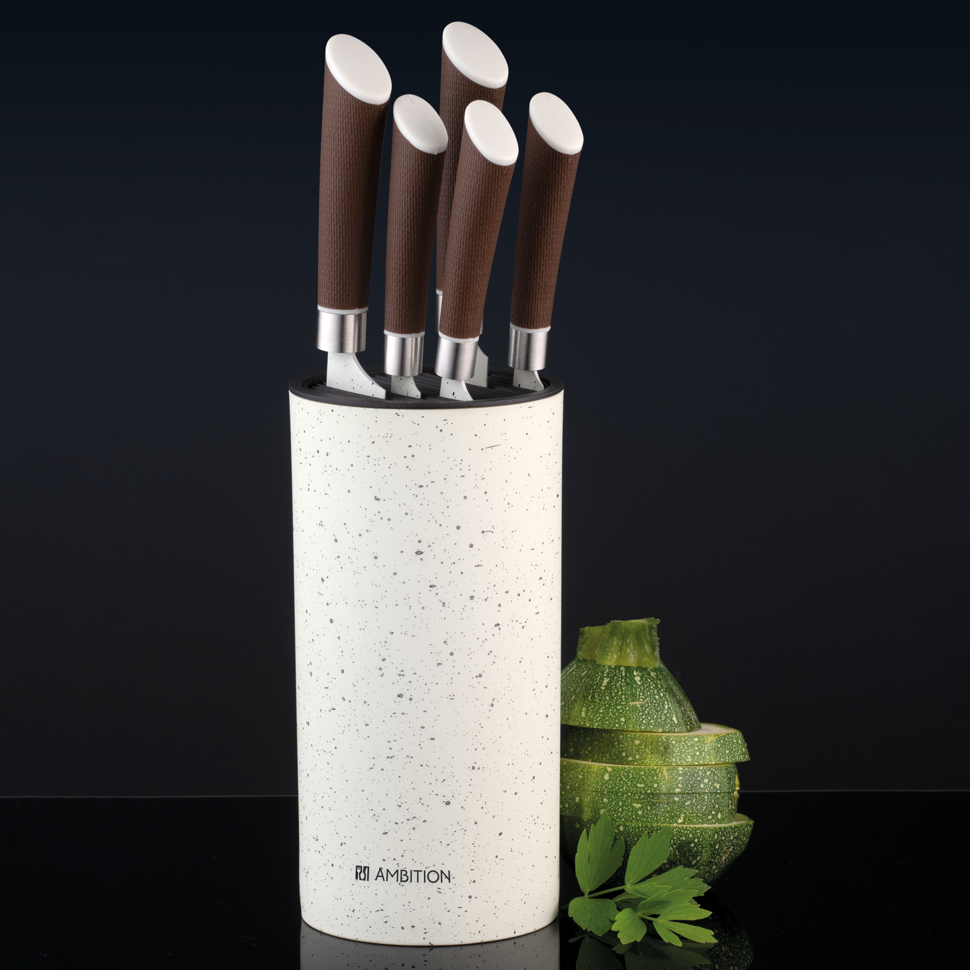 Set di 5 coltelli da cucina Nature con ceppo AMBITION