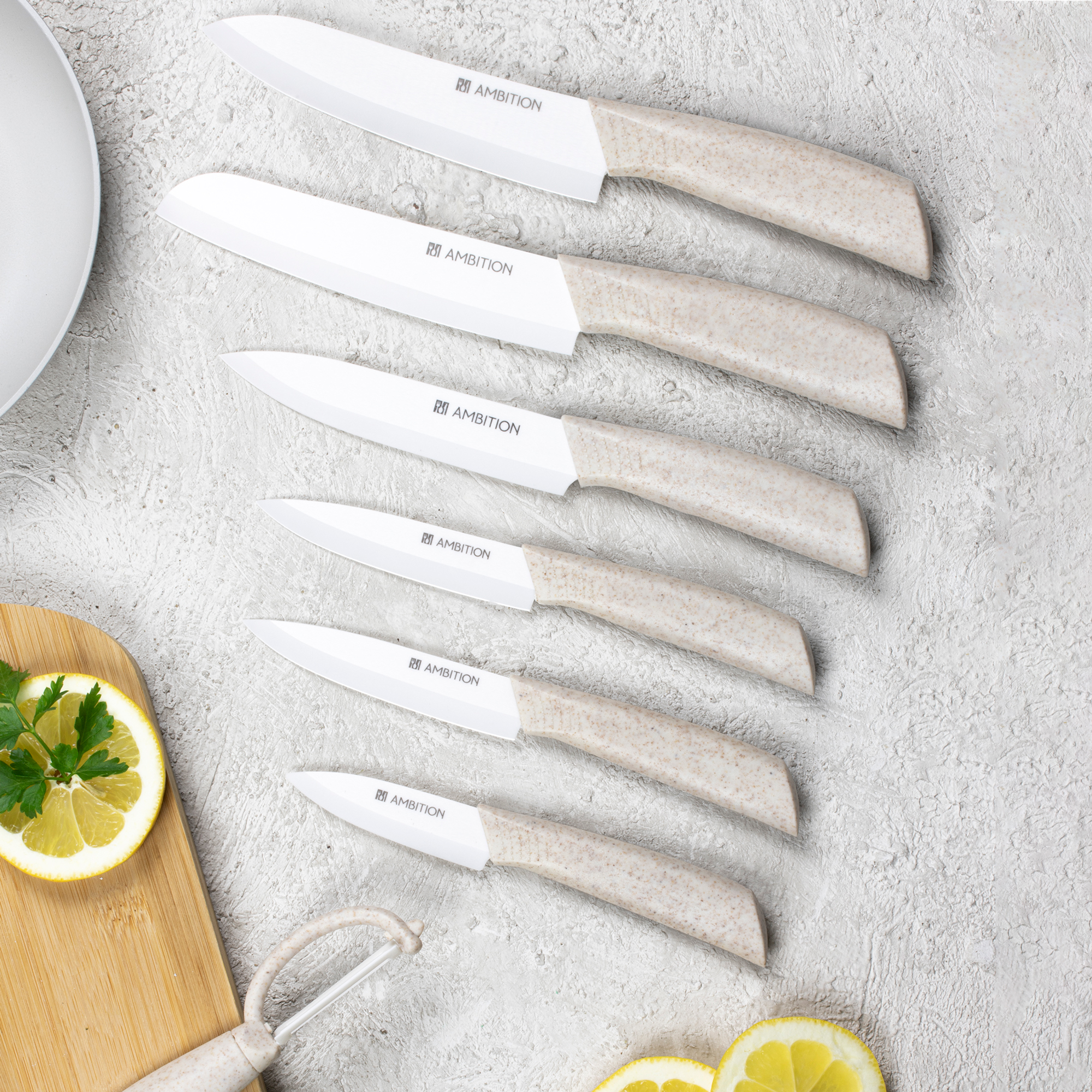 Bílý keramický nůž Santoku Skiv 15 cm AMBITION