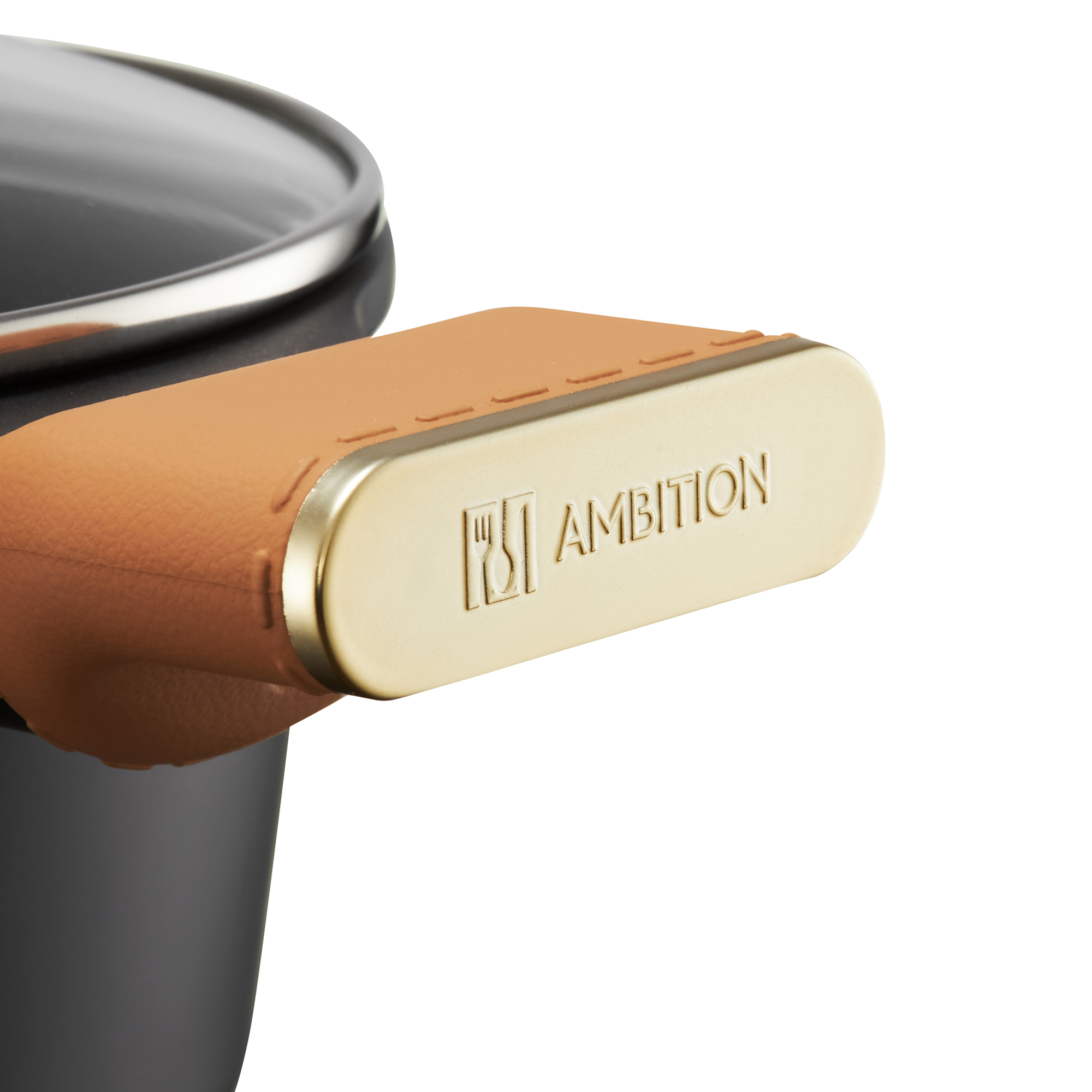 Batería de cocina con revestimiento Qualum Basic Stone Edition Camel 9-piezas AMBITION