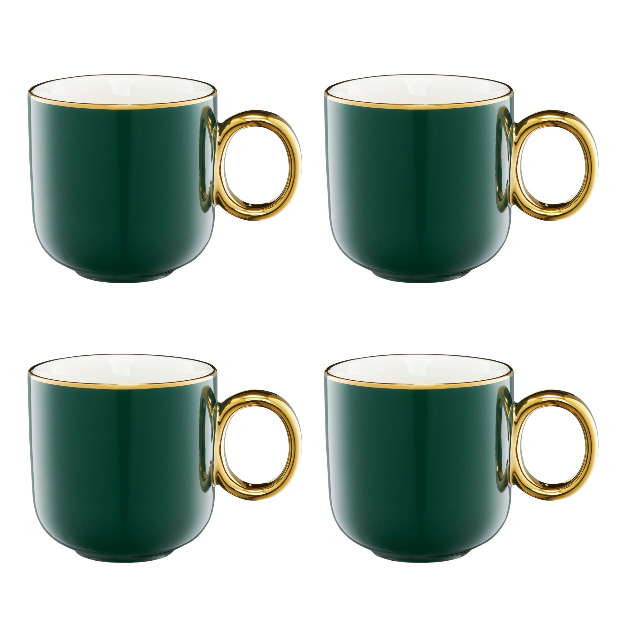 Sada 4 porcelánových hrnků Royal Green-Gold 380 ml AMBITION
