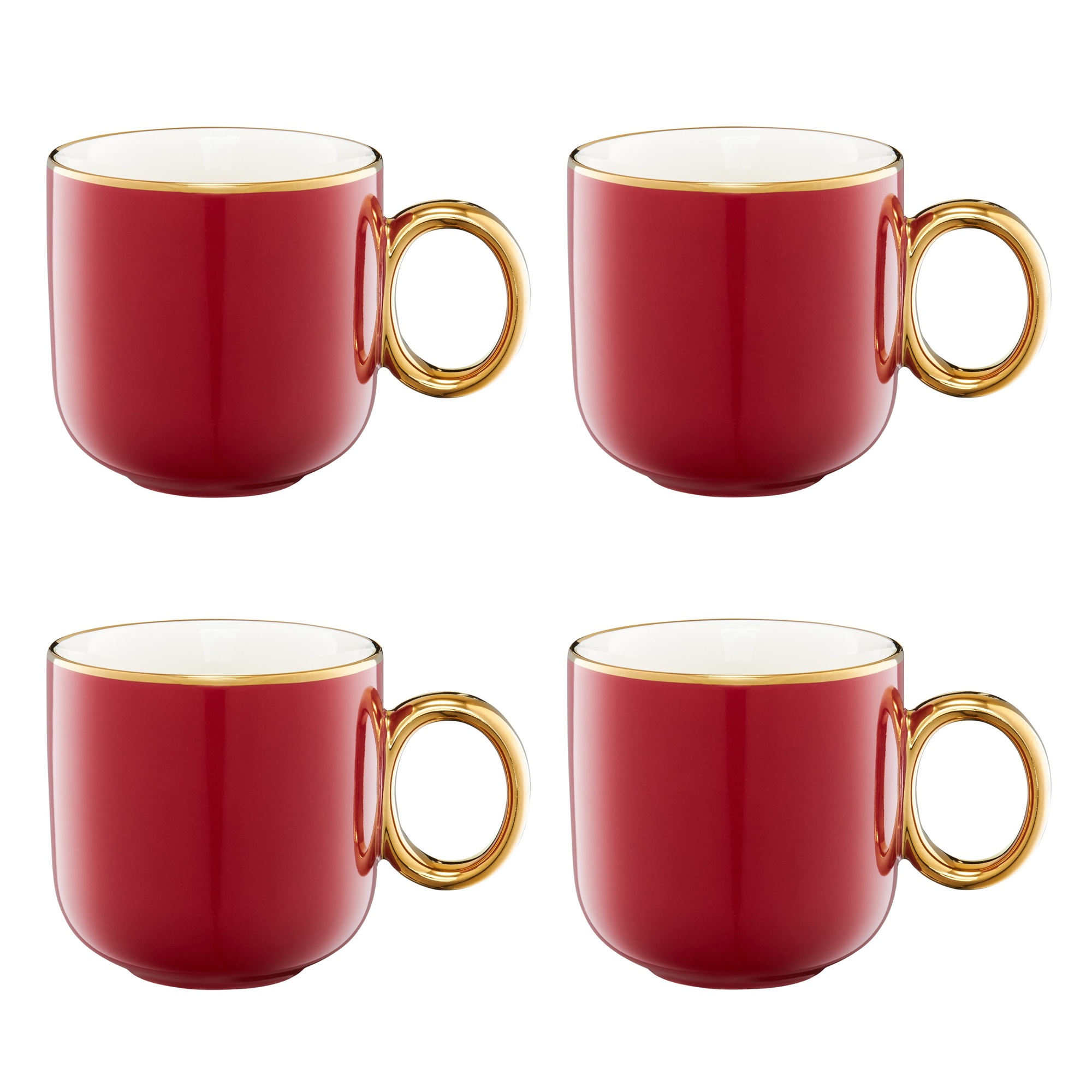Sada 4 porcelánových hrnků Royal Red-Gold 380 ml AMBITION