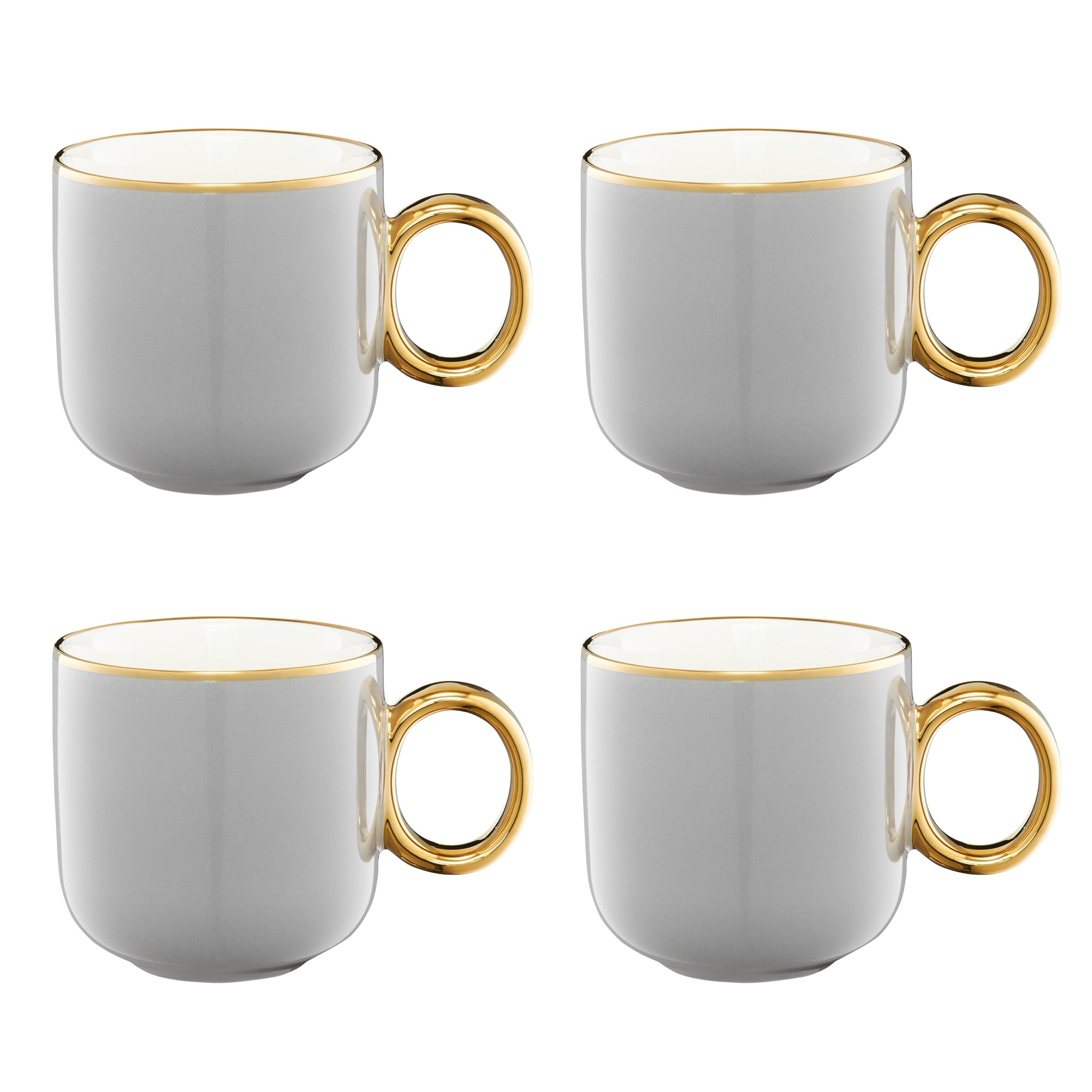 Sada 4 porcelánových hrnků Royal Grey-Gold 380 ml AMBITION