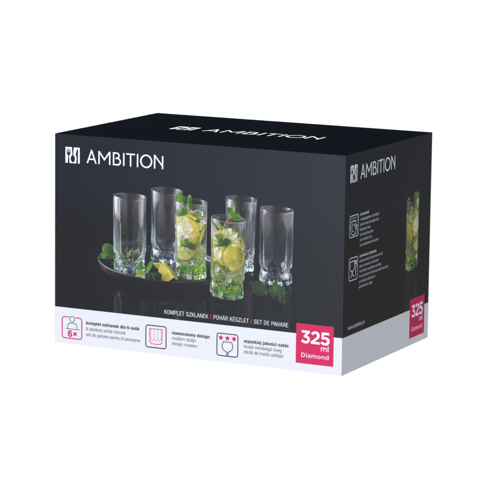 Set de 6 vasos altos Diamond 32,5 cl AMBITION