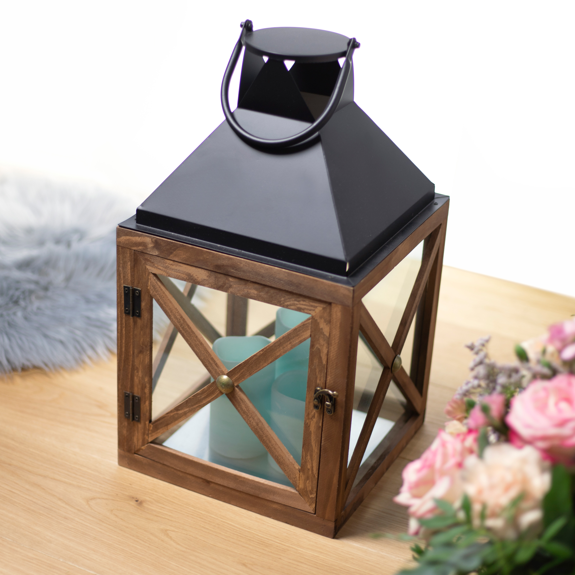 Kerzenlaterne Dark Wood 17,5 x 17,5 x 31 cm MY HOME