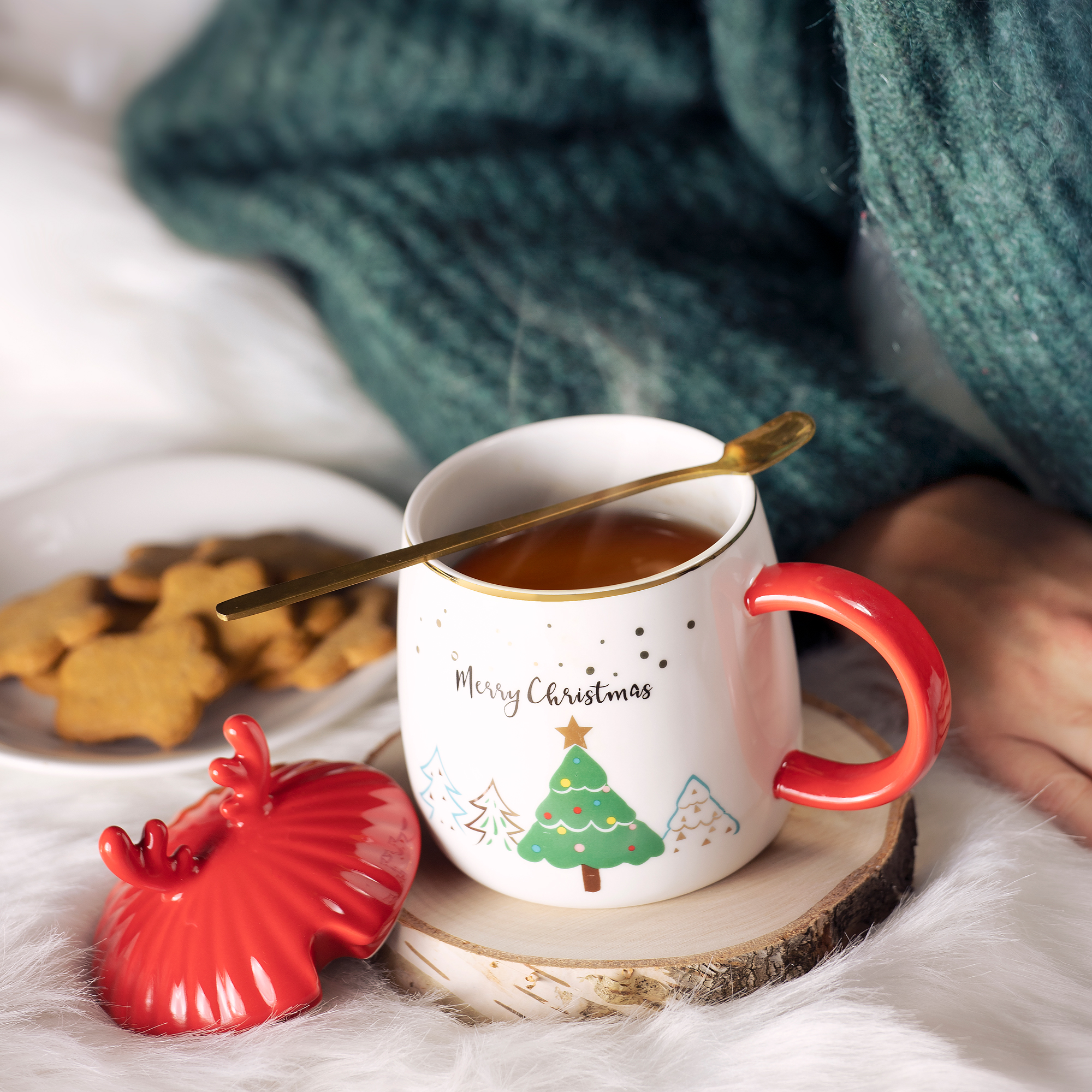 Mug con tapa y cucharilla Merry Christmas 40 cl AMBITION