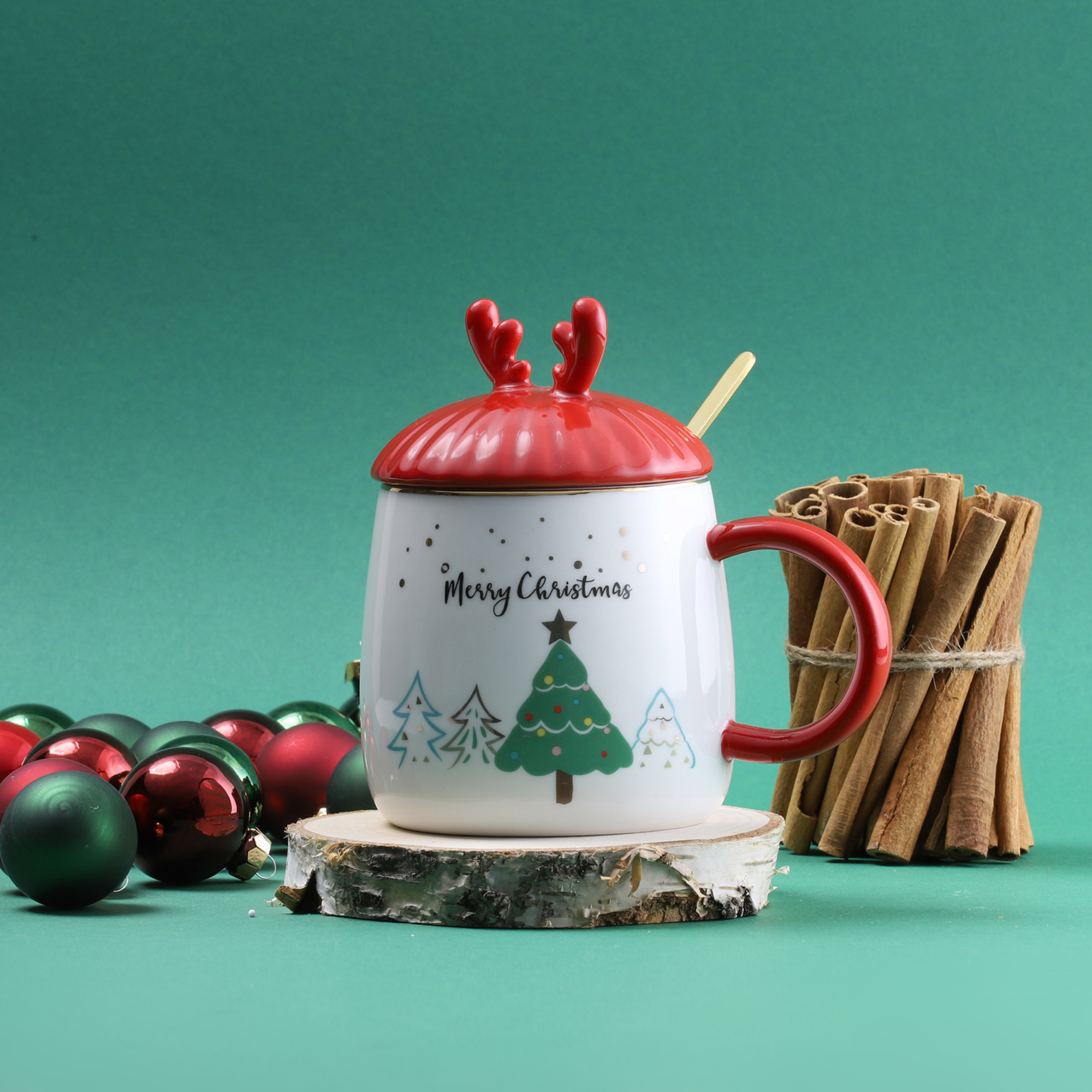 Mug con tapa y cucharilla Merry Christmas 40 cl AMBITION