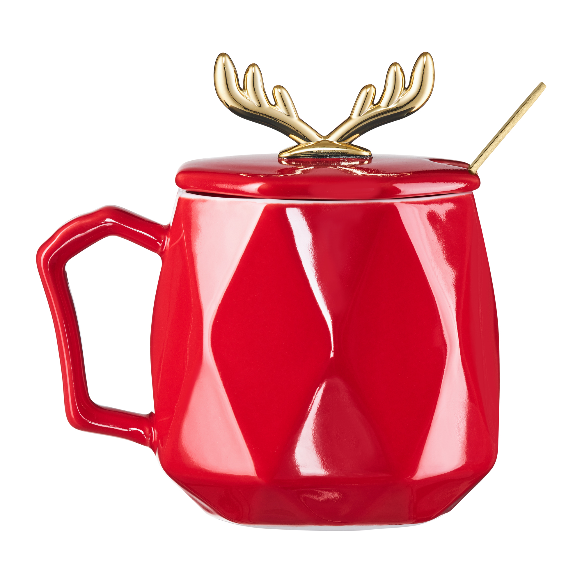 Kubek z pokrywką i łyżeczką Glam Red 350 ml AMBITION