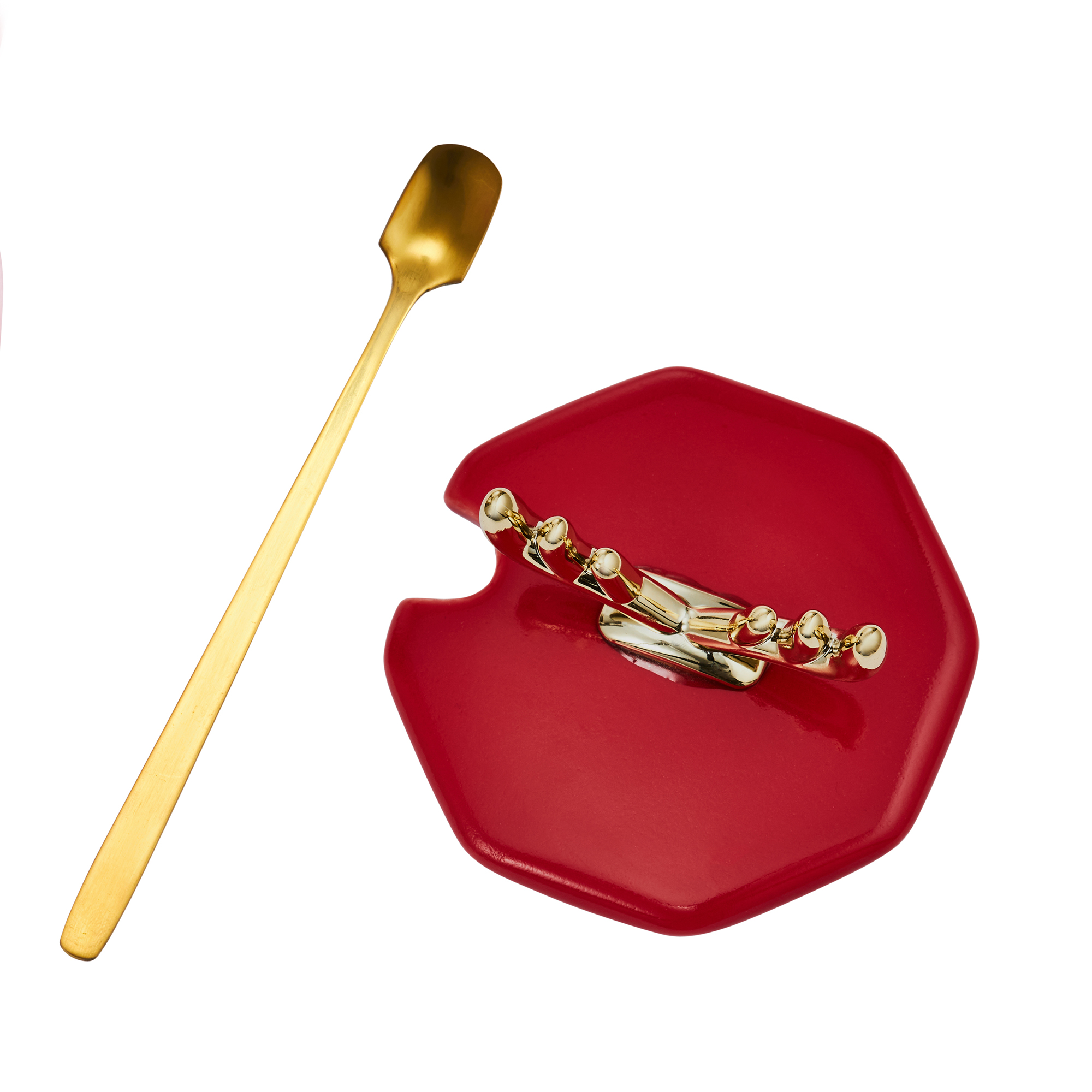 Kubek z pokrywką i łyżeczką Glam Red 350 ml AMBITION