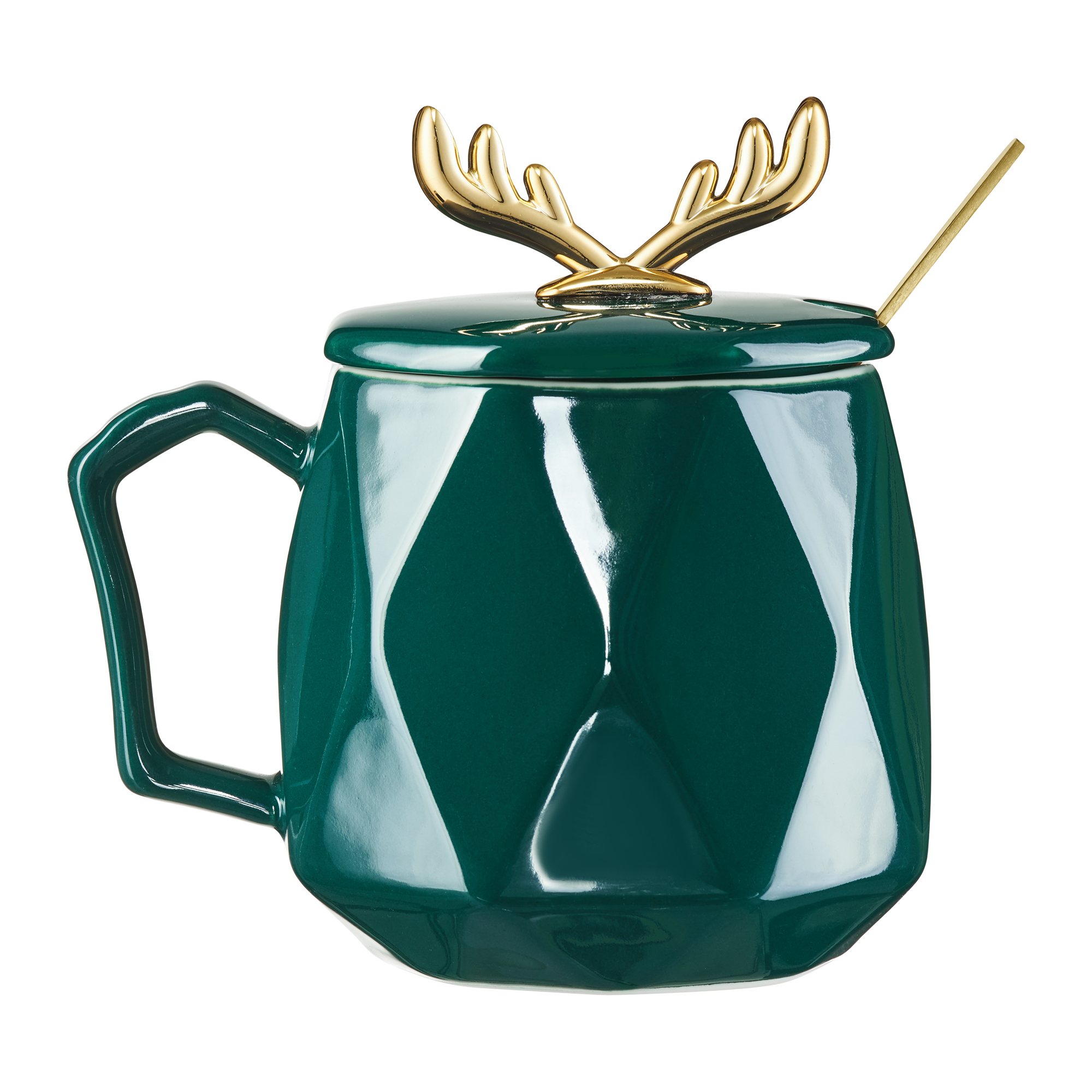 Kubek z pokrywką i łyżeczką Glam Green 350 ml AMBITION