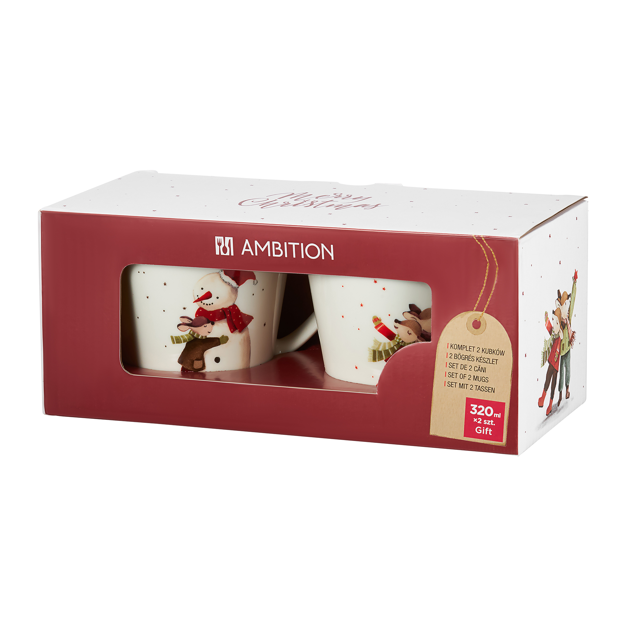 Sada 2 keramických vánočních hrnků Sněhulák a Sob 320 ml GIFT BOX AMBITION