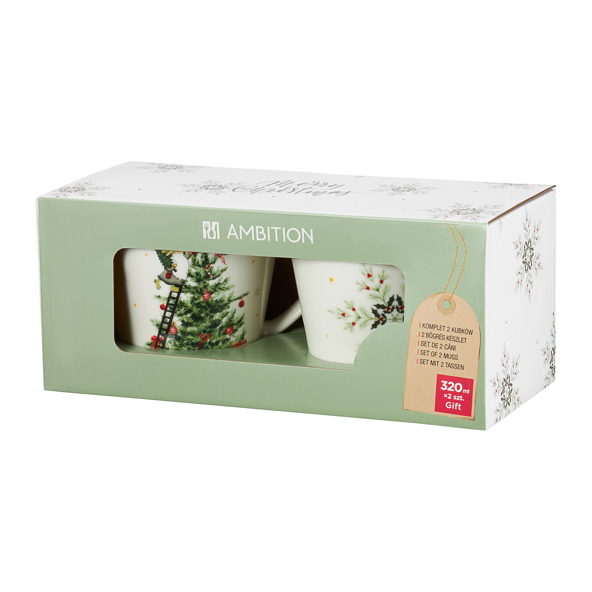 Sada 2 keramických vánočních hrnků Stromeček a Hvězda 320 ml GIFT BOX AMBITION