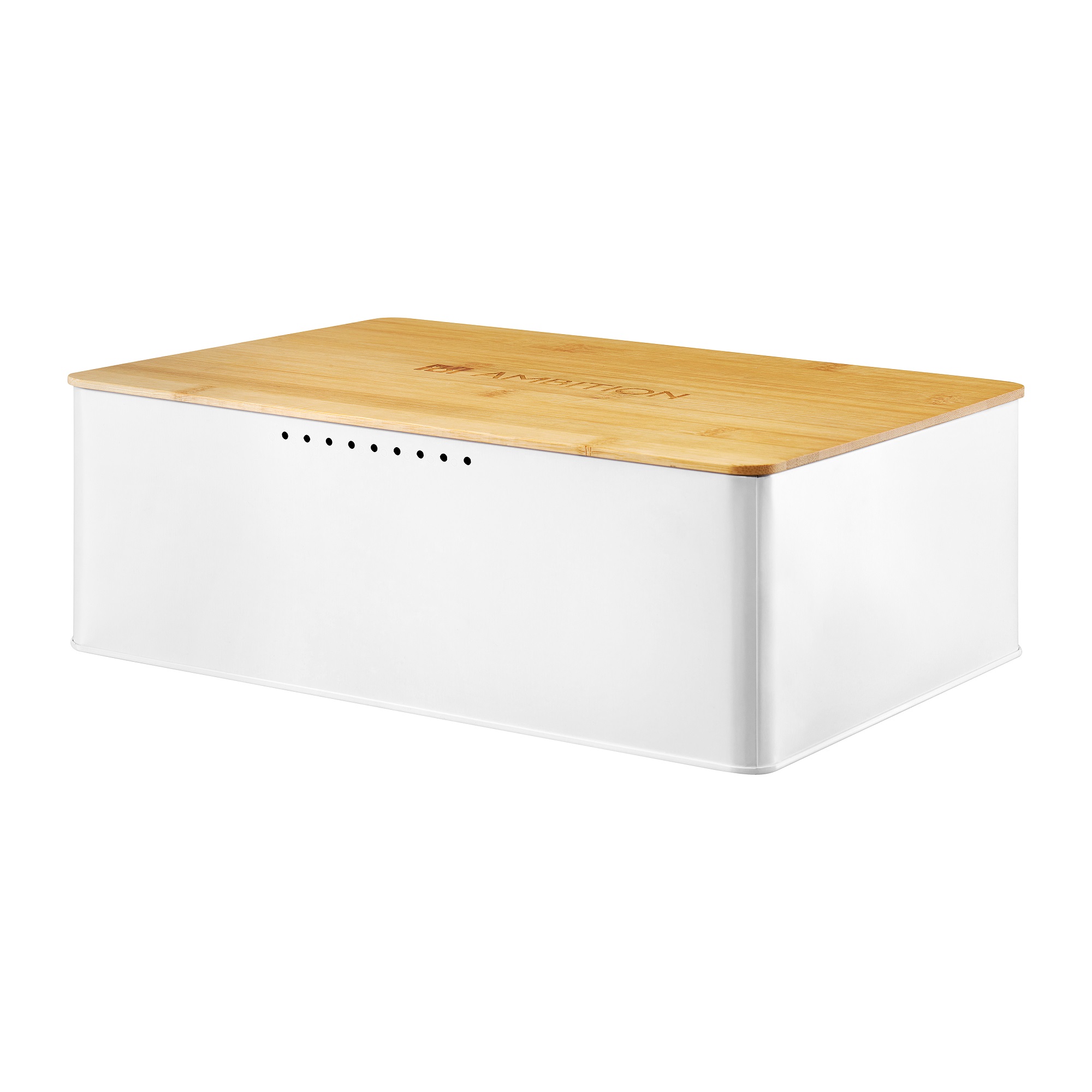Bread bin with bamboo lid Scandi white 30 x 22 cm AMBITION