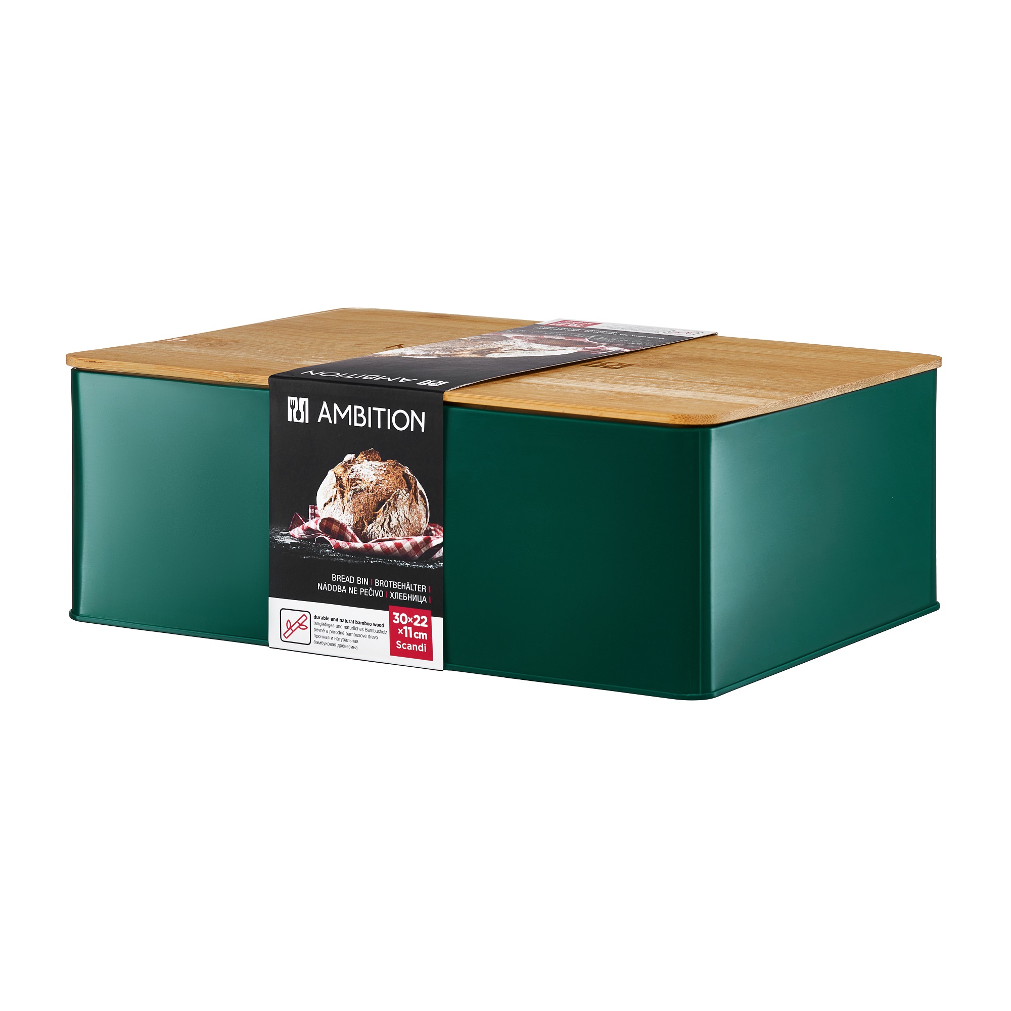 Brotbehälter mit Bambusdeckel Scandi  grün 30 x 22 cm AMBITION