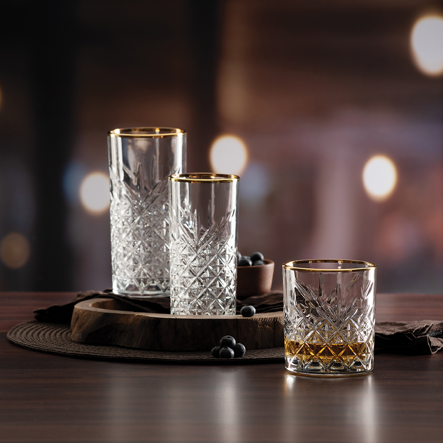 Sada 4 vysokých sklenic Timeless Gold Ring 450 ml PASABAHCE