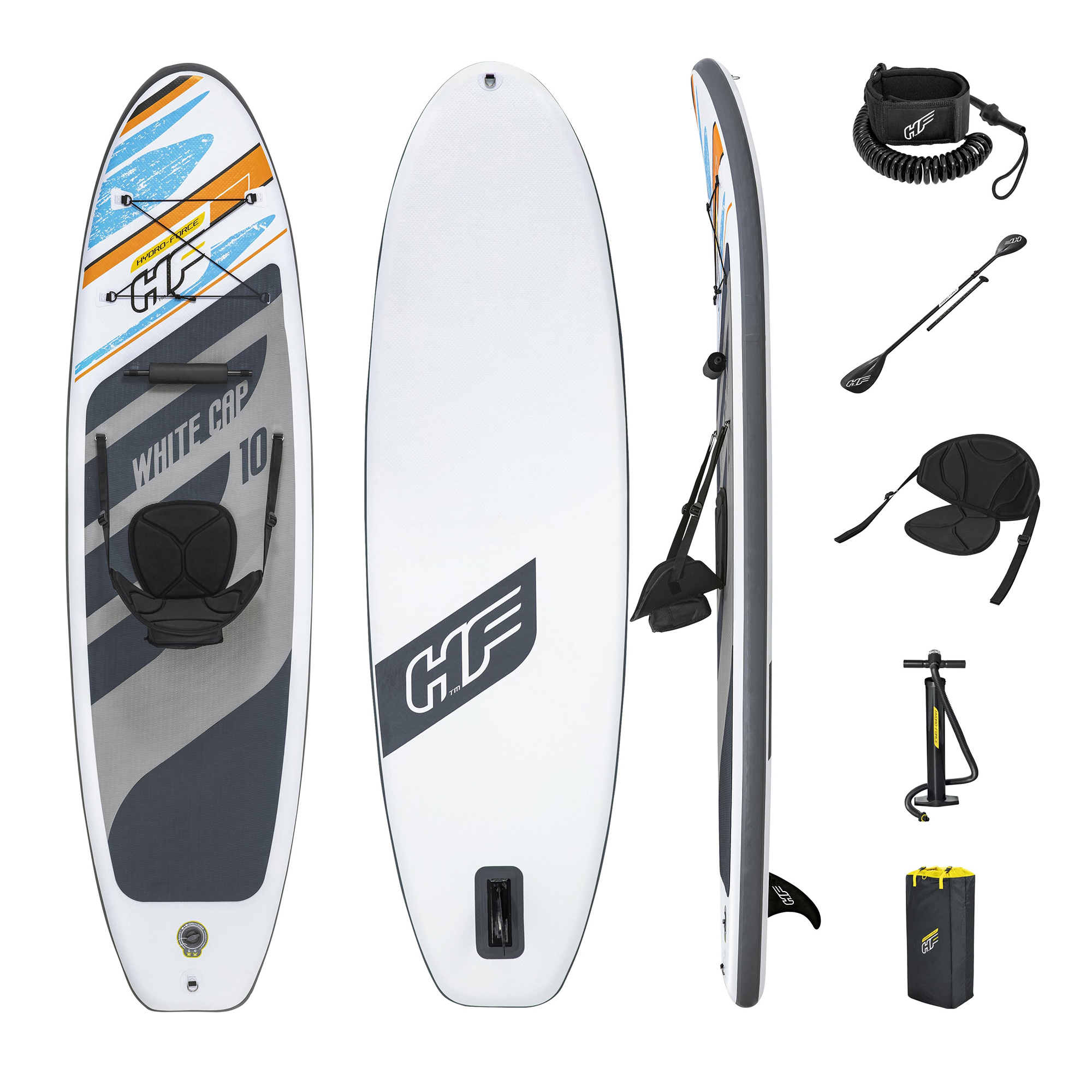 Hydro-Force™ SUP Allround Board-Set White Cap mit Sitz BESTWAY