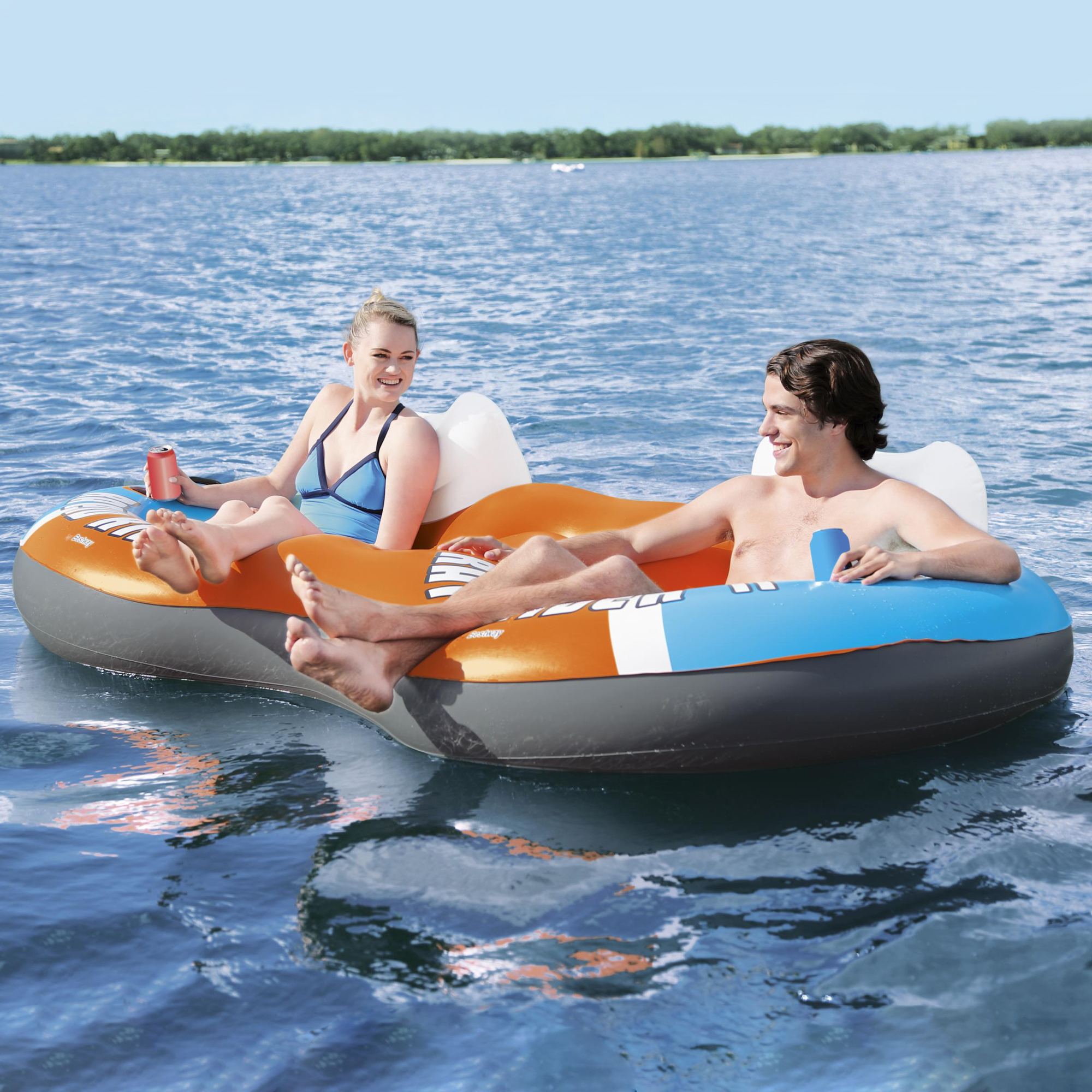 Hydro-Force 2-Personen Schwimmring, RAPID RIDER II 251 x 132 cm, mit Rückenlehne BESTWAY