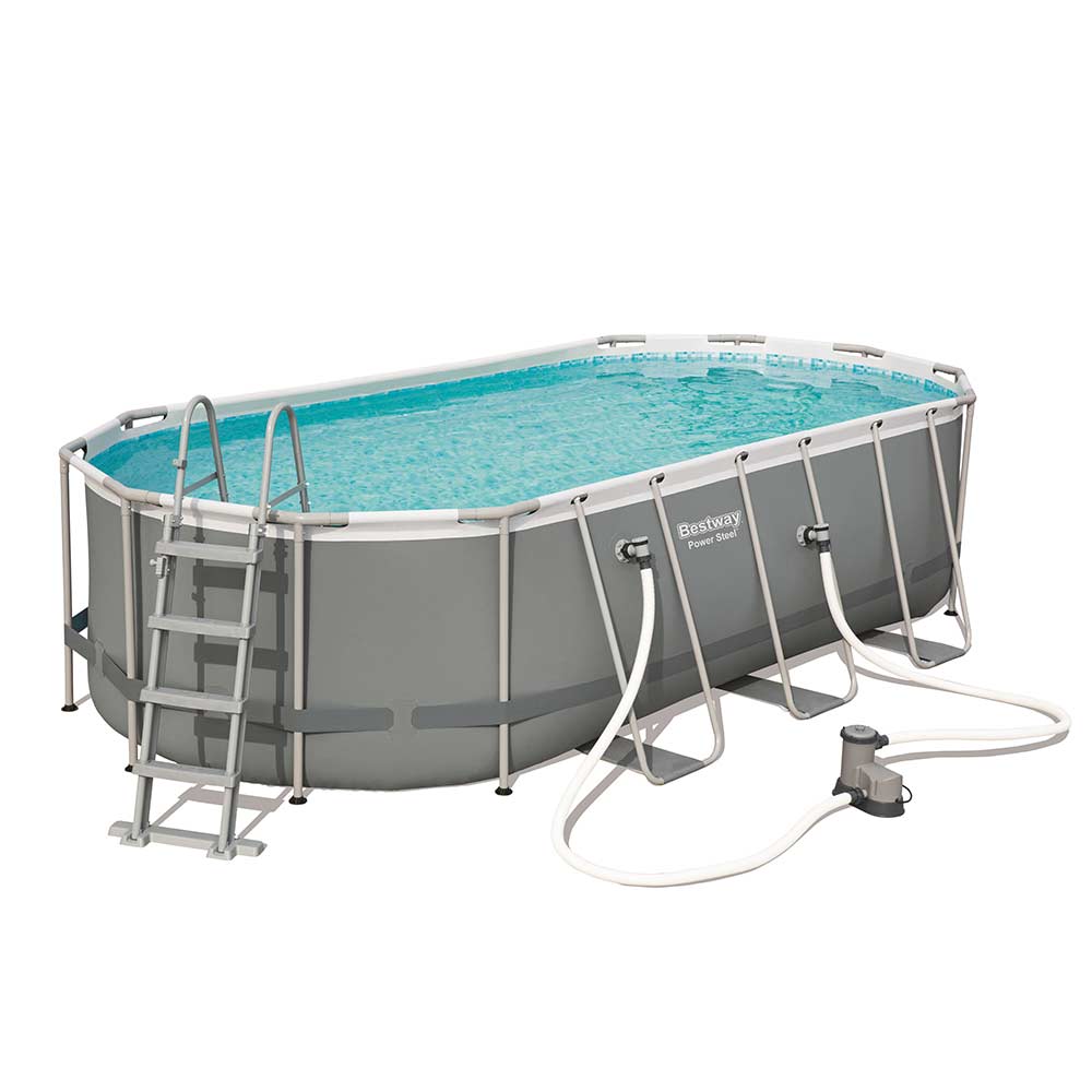 Power Steel™ Frame Pool Komplett-Set mit Filterpumpe 549 x 274 x 122 cm, grau, oval