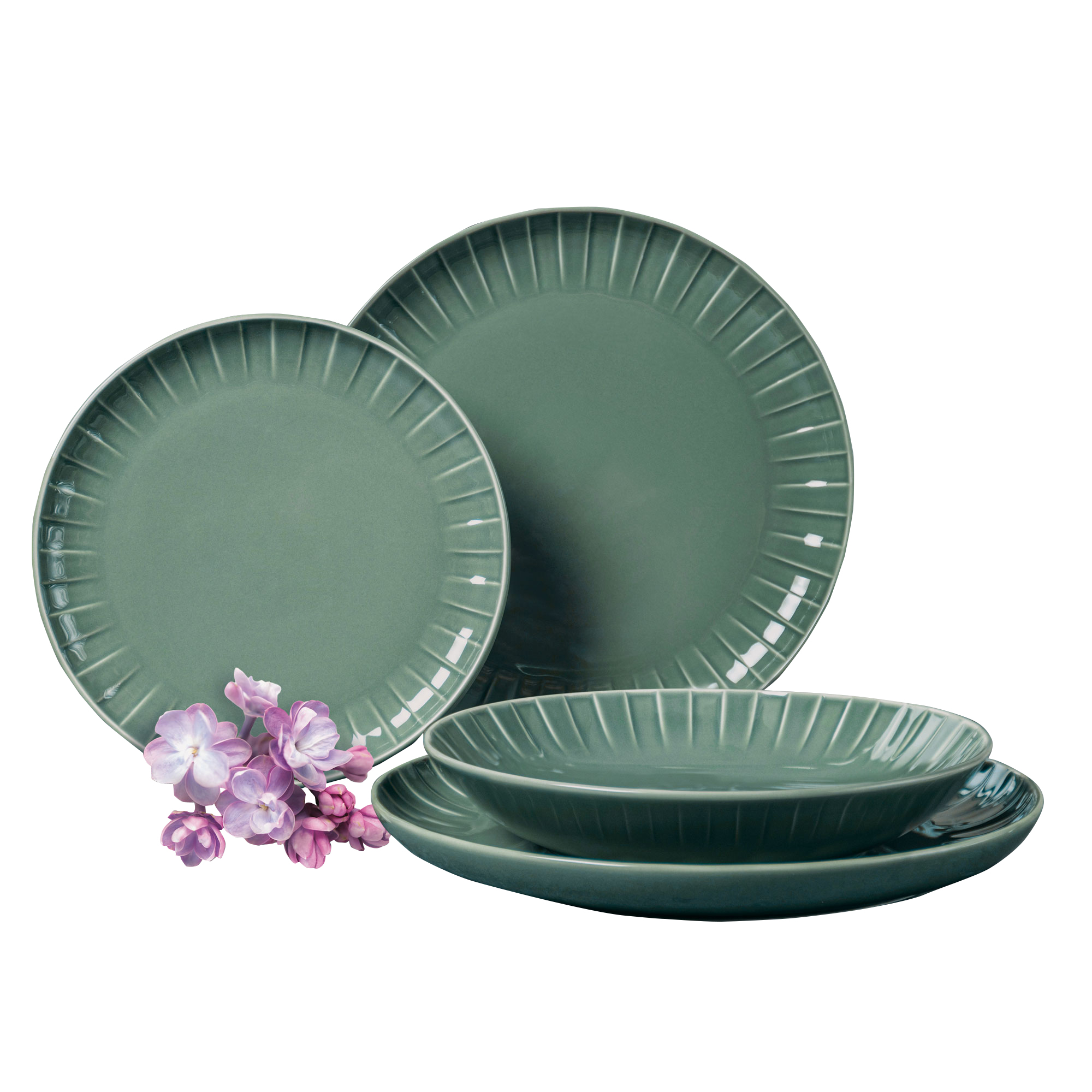 Conjunto de vajilla para 6 personas Ligne verde 18-piezas AMBITION