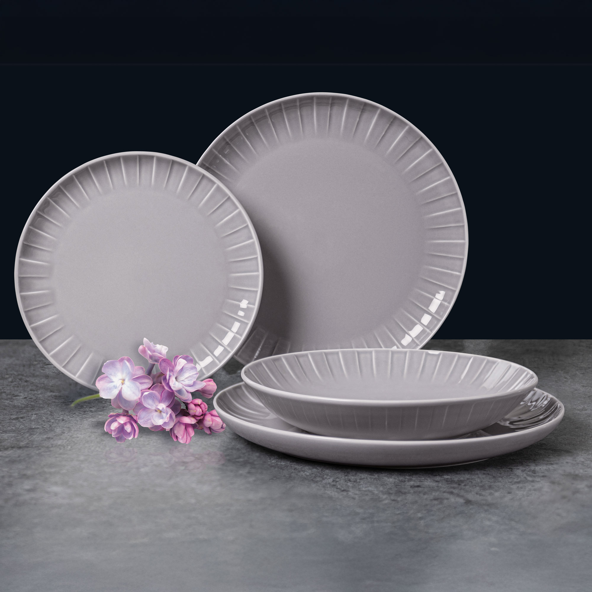 Juego de vajilla para 6 personas Ligne gris 48 piezas AMBITION