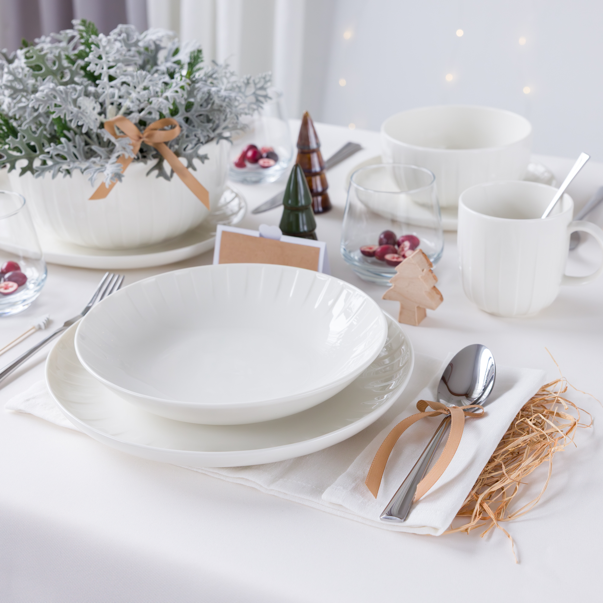 Biela obedová a kávová súprava pre 6 osôb Ligne 48-dielna AMBITION