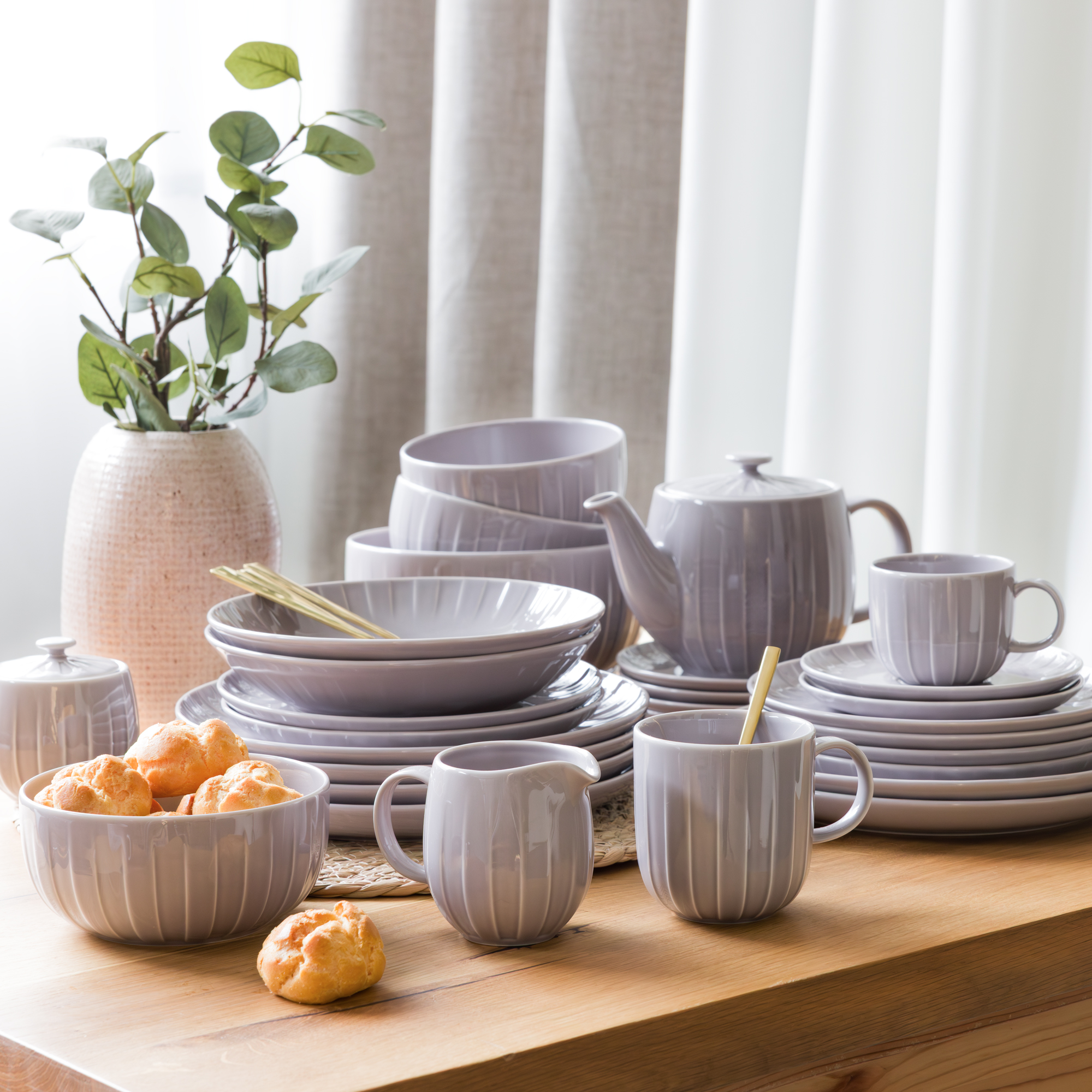 Juego de vajilla para 6 personas Ligne gris 48 piezas AMBITION