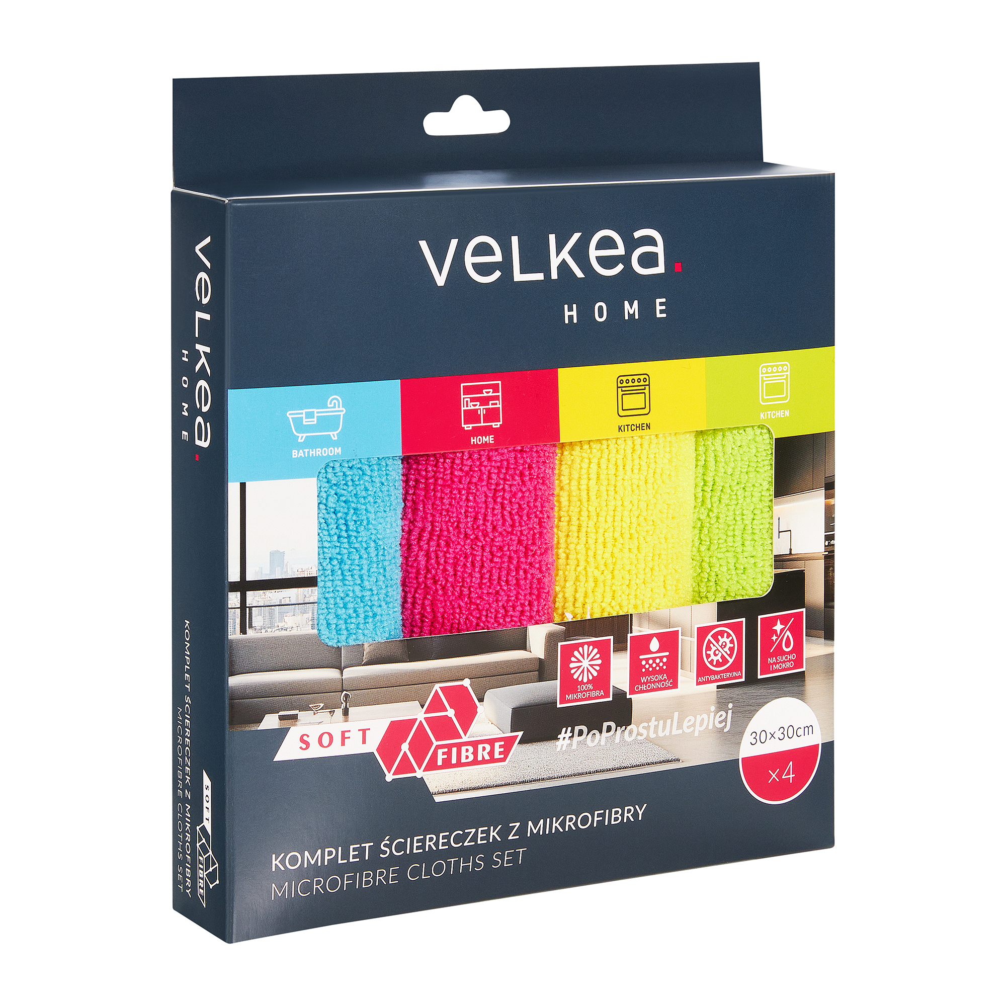 Sada 4 univerzálních utěrek z mikrovlákna Soft Fiber 30 x 30 cm VELKEA