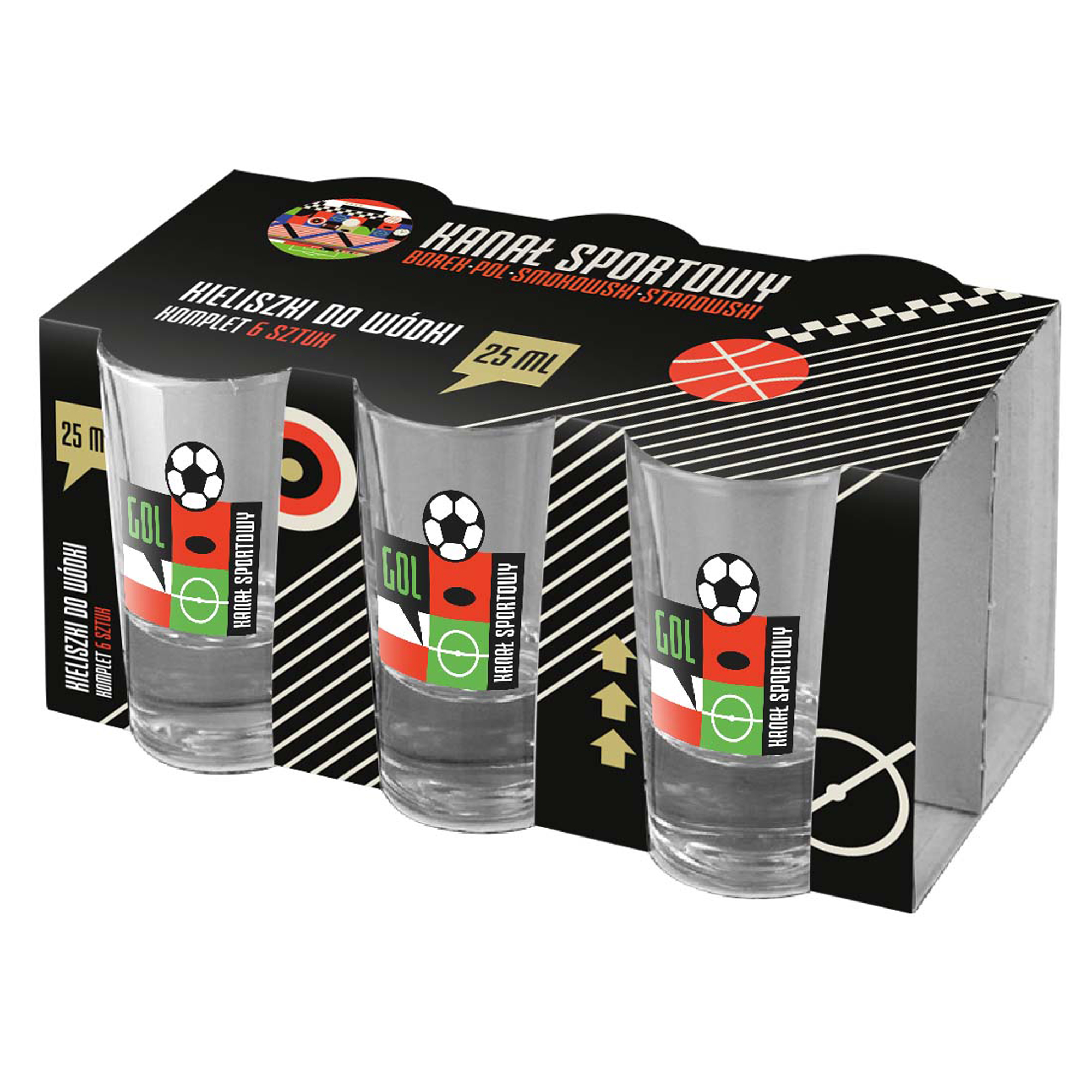 Komplet 6 kieliszków do wódki Gol Piłka 25 ml KANAŁ SPORTOWY