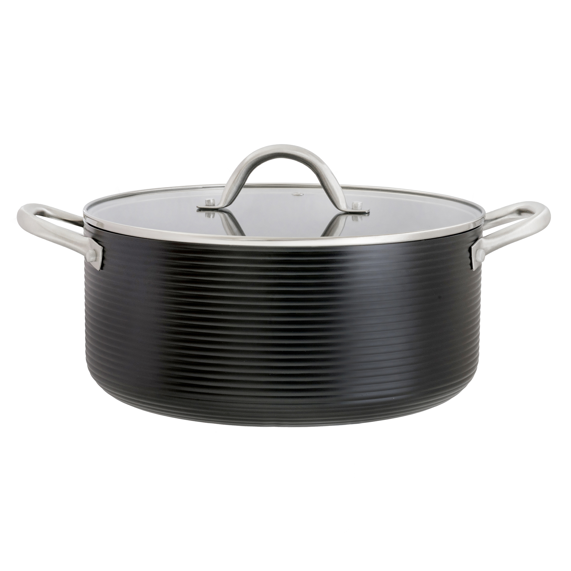 Hliníkový hrniec s pokrievkou Ribs Qualum Basic 28 cm AMBITION