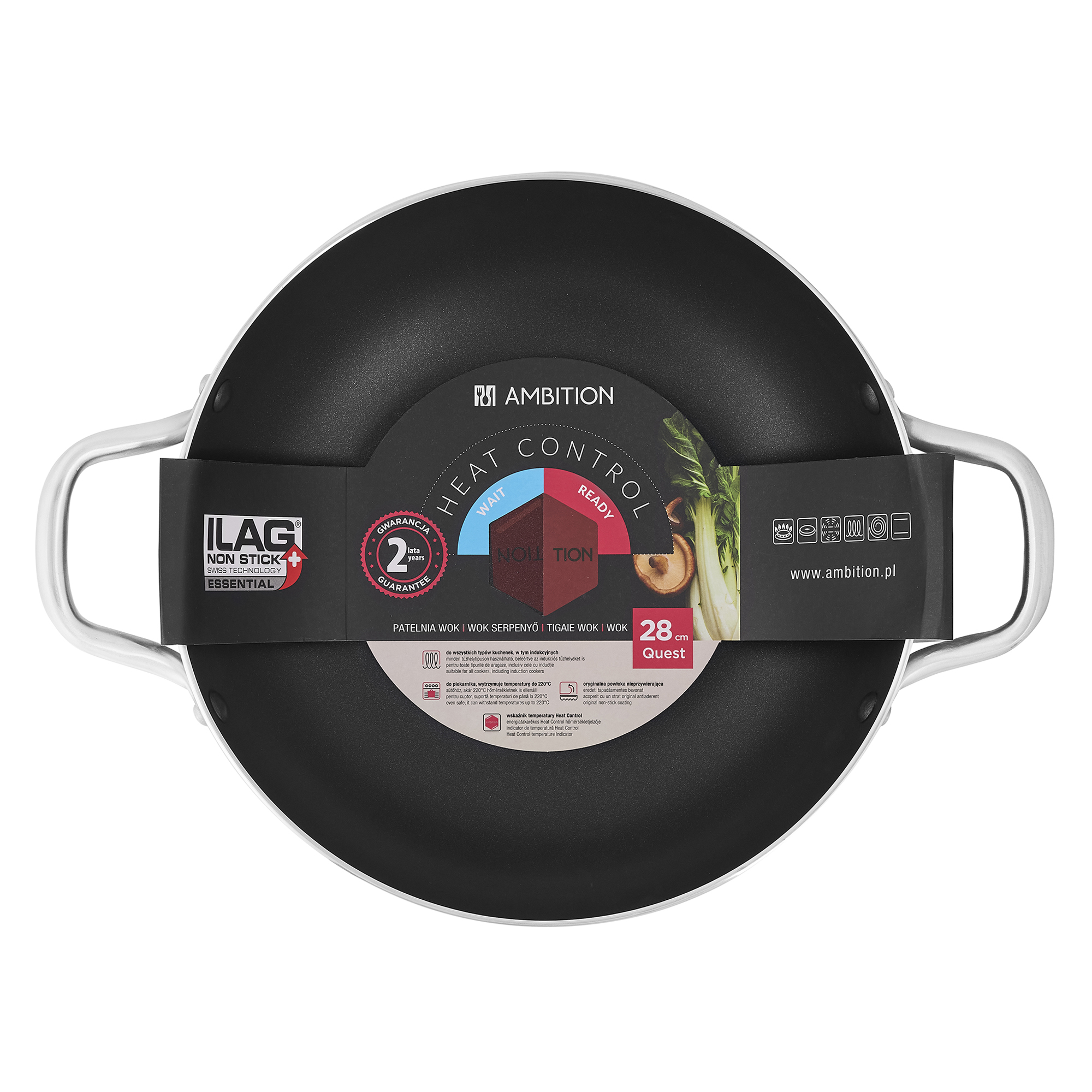 Hliníková pánev wok s dvěma úchyty Ilag Essential Quest 28 cm AMBITION