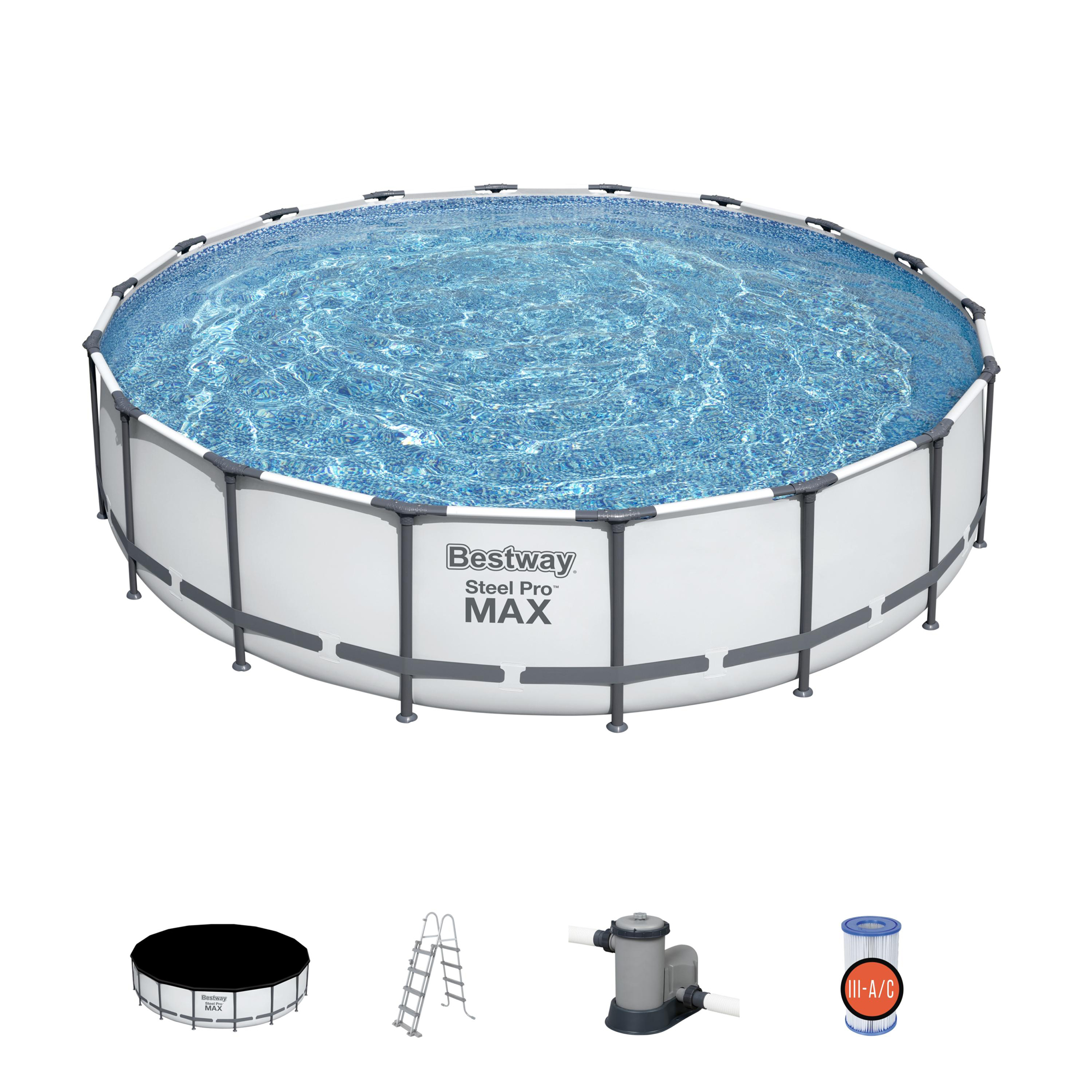 Steel Pro MAX™ Frame Pool Komplett-Set mit Filterpumpe Ø 549 x 122 cm, lichtgrau, rund