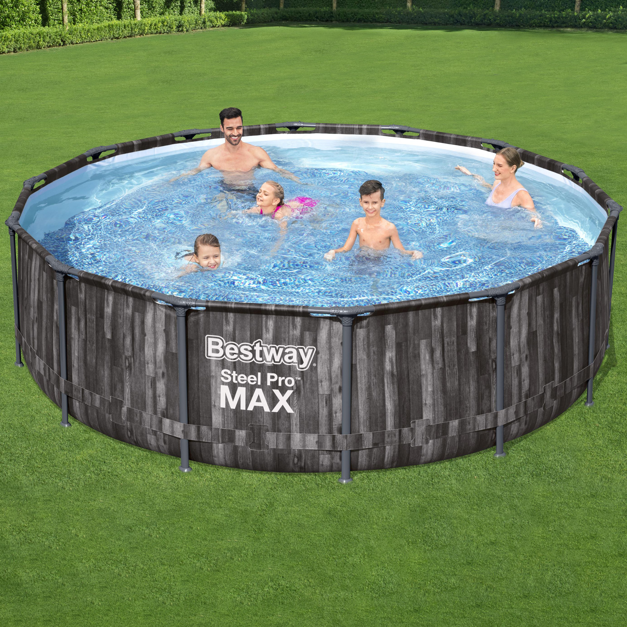 Aufstellpool mit Gestell Steel Pro Max 427 x 107 x 13030 l grau BESTWAY
