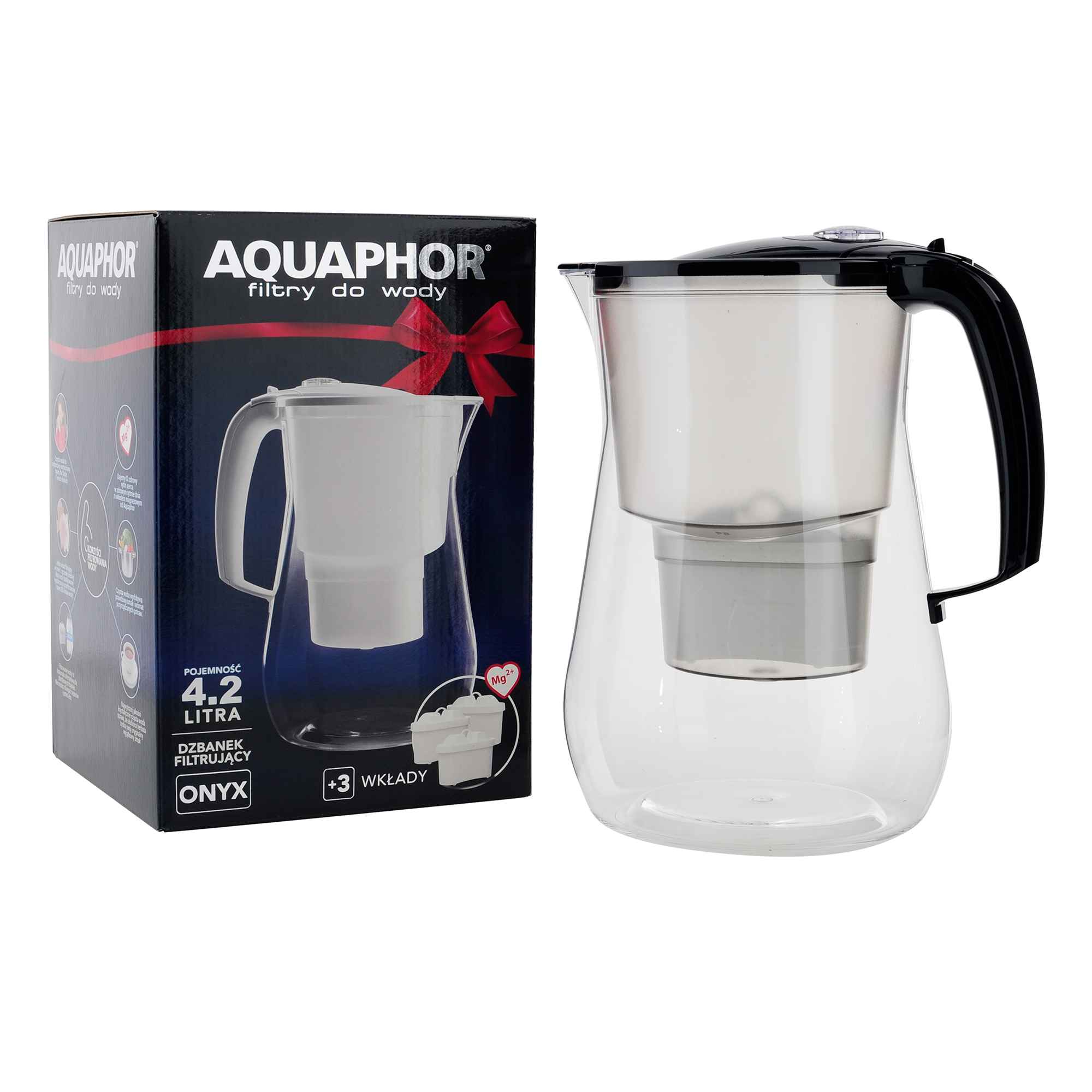 Vattenfilterkanna Onyx 4,2 l + 3 Aquaphor B25 filterpatroner svart AQUAPHOR