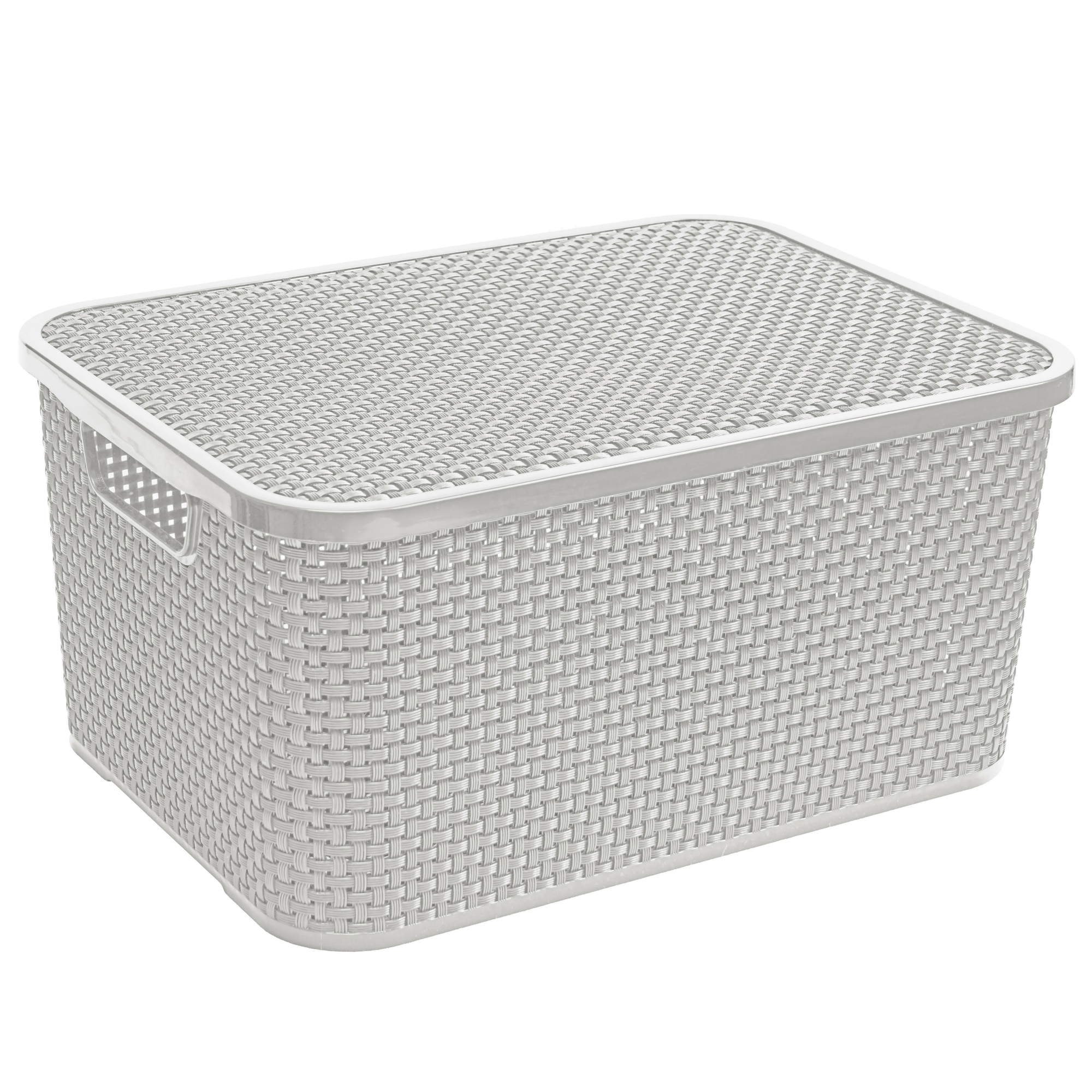 Förvaringskorg med lock Rattan 19 L grå BRANQ