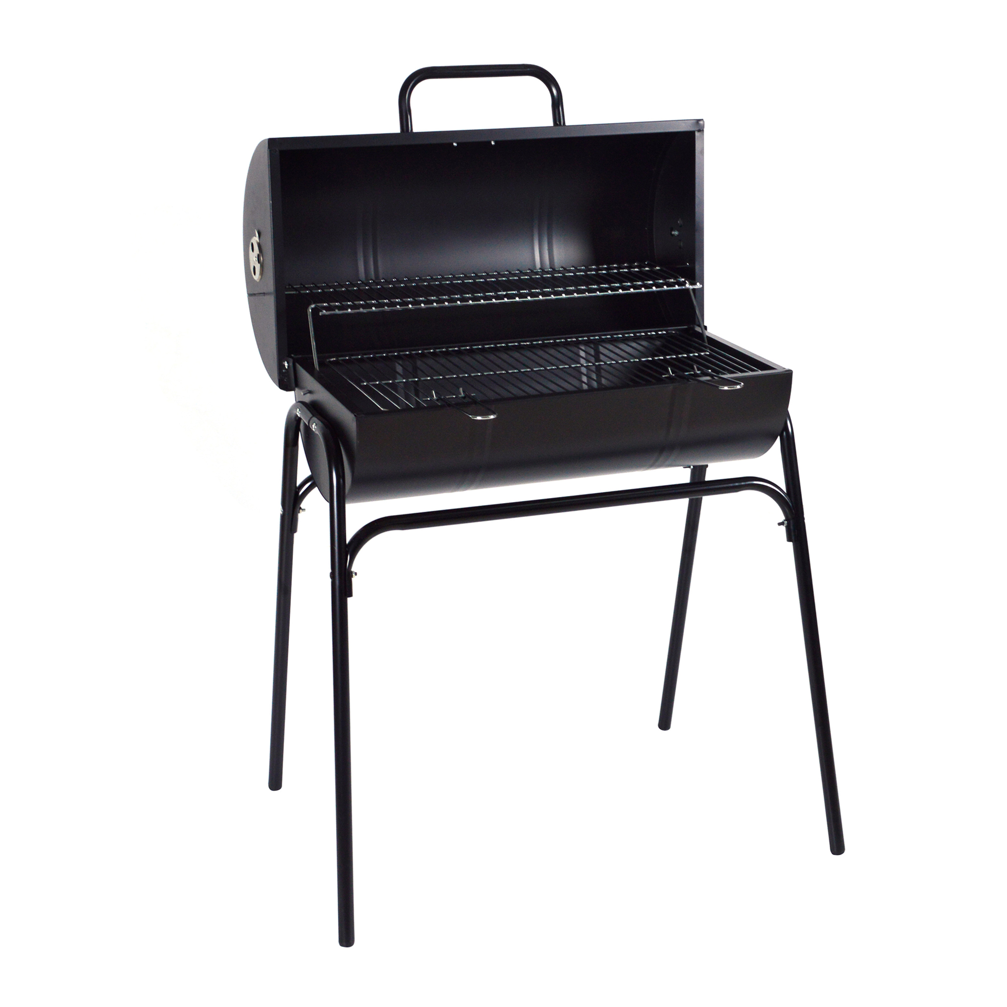 Černý grill na dřevěné uhlí Lokomotiva PATIO