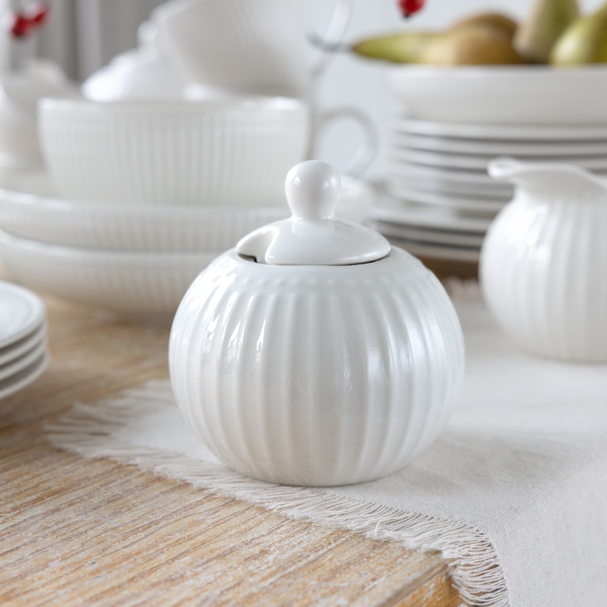 Zuccheriera con coperchio Curly bianca AMBITION