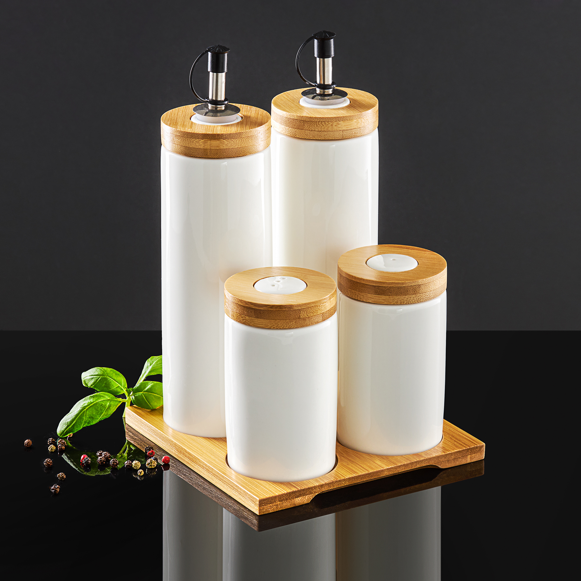 Set per spezie con supporto quadrato in bambù Natural AMBITION
