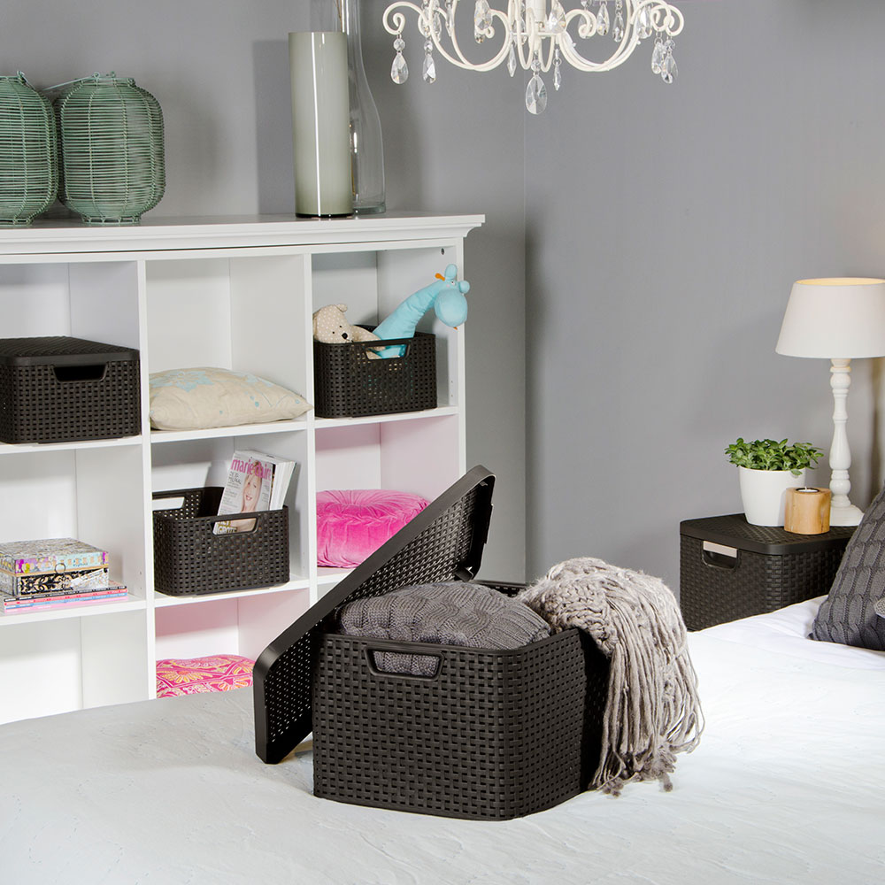 Koš s víkem Rattan Style Dark Grey L CURVER