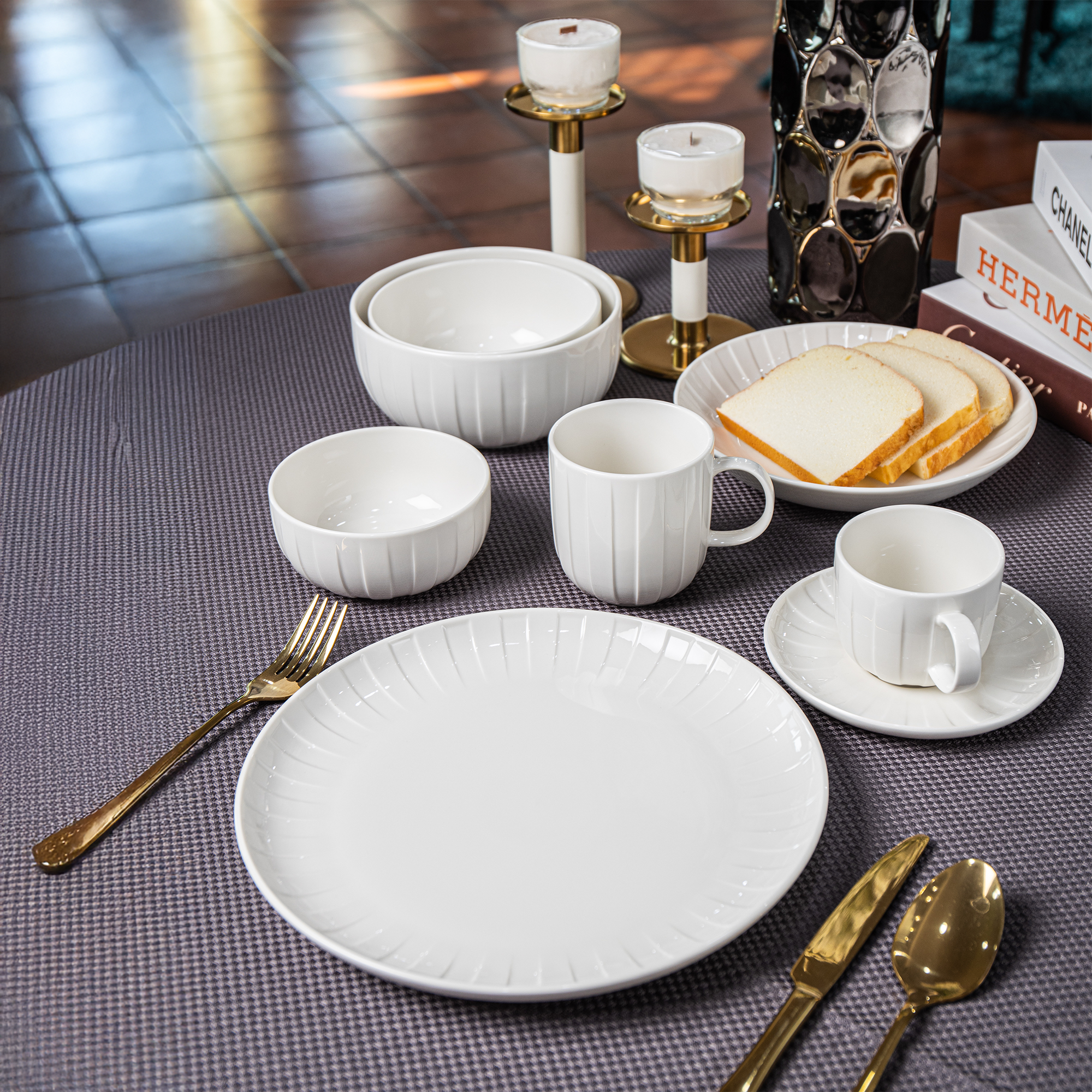 Juego de vajilla para 6 personas Ligne blanco 48 piezas AMBITION